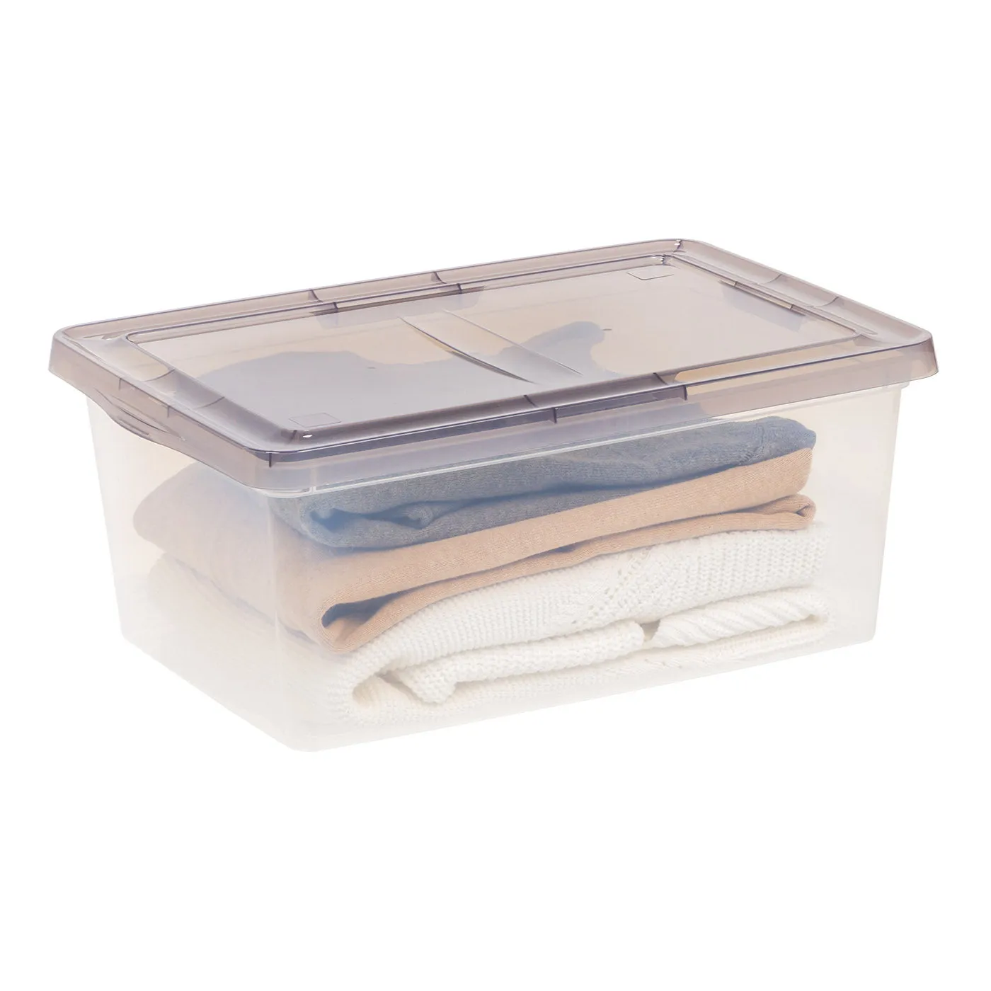 17 Qt. Stackable Box, Plastic Storage Bins with Lids, Clear, Gray Lid, Set of 8