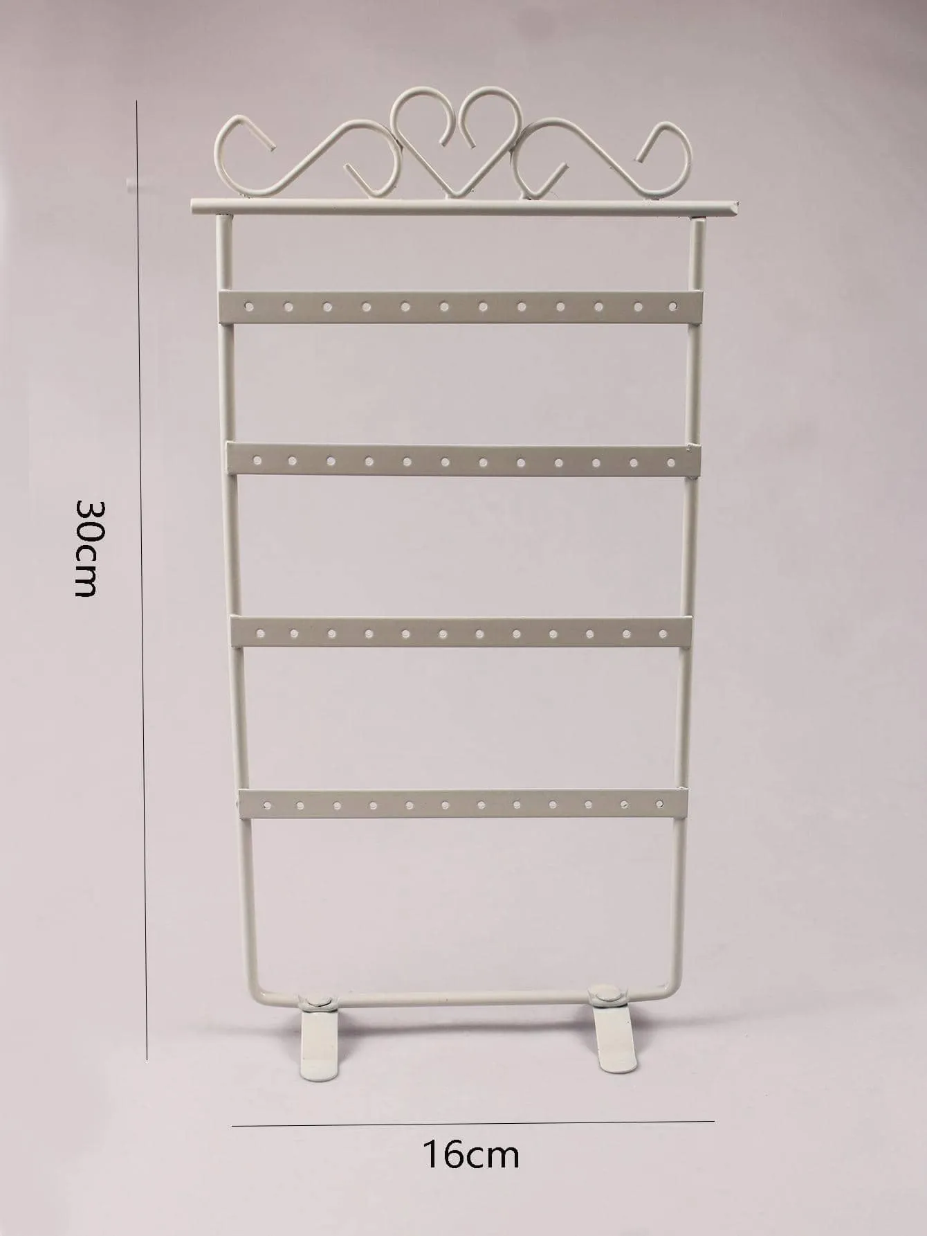 1pc Heart Decor Earrings Storage Rack, White Iron Multi Hole Jewelry Storage Rack For Household