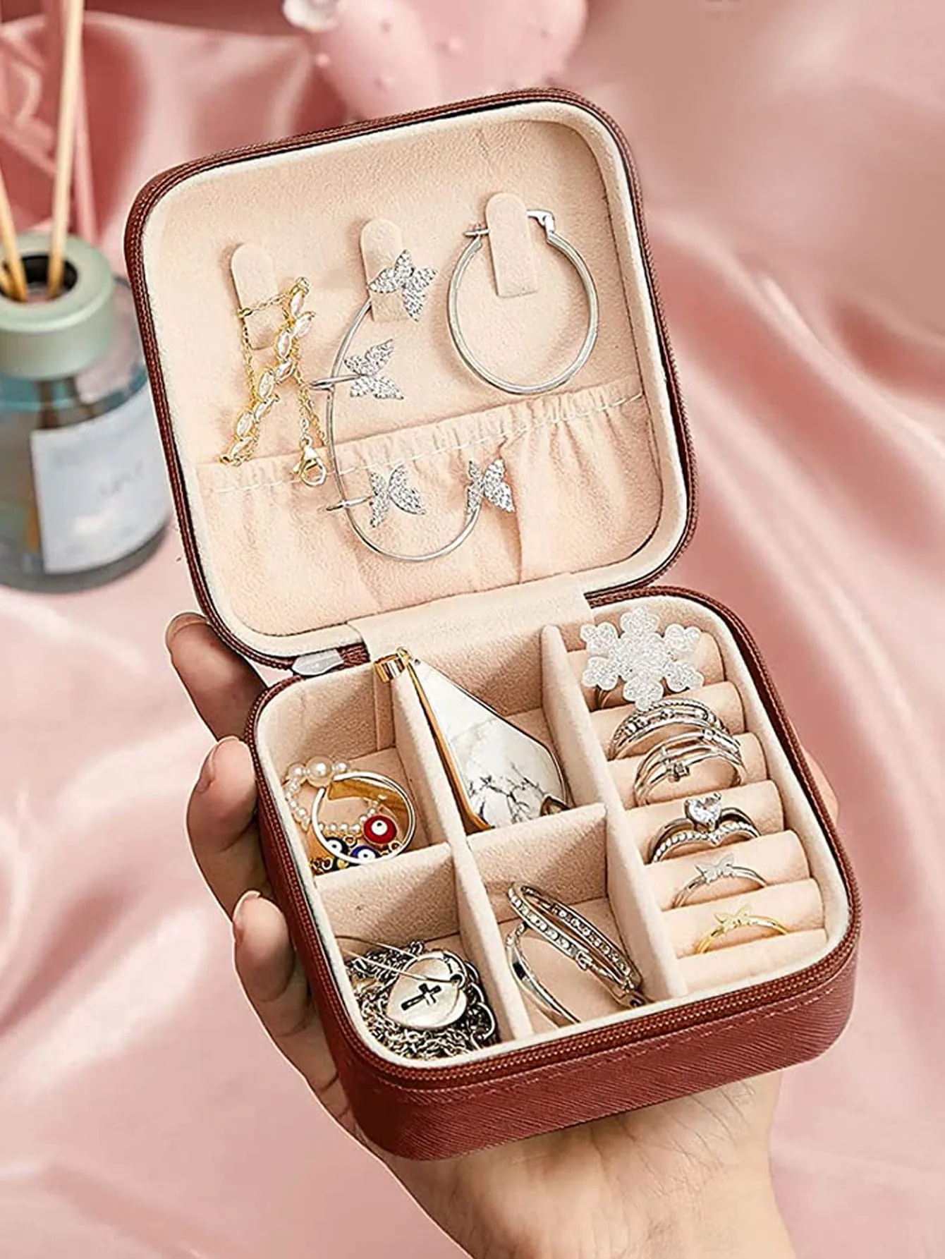 1pc Portable Travel Earrings Storage Box,Mini Ring Storage Case,Necklace Storage Box