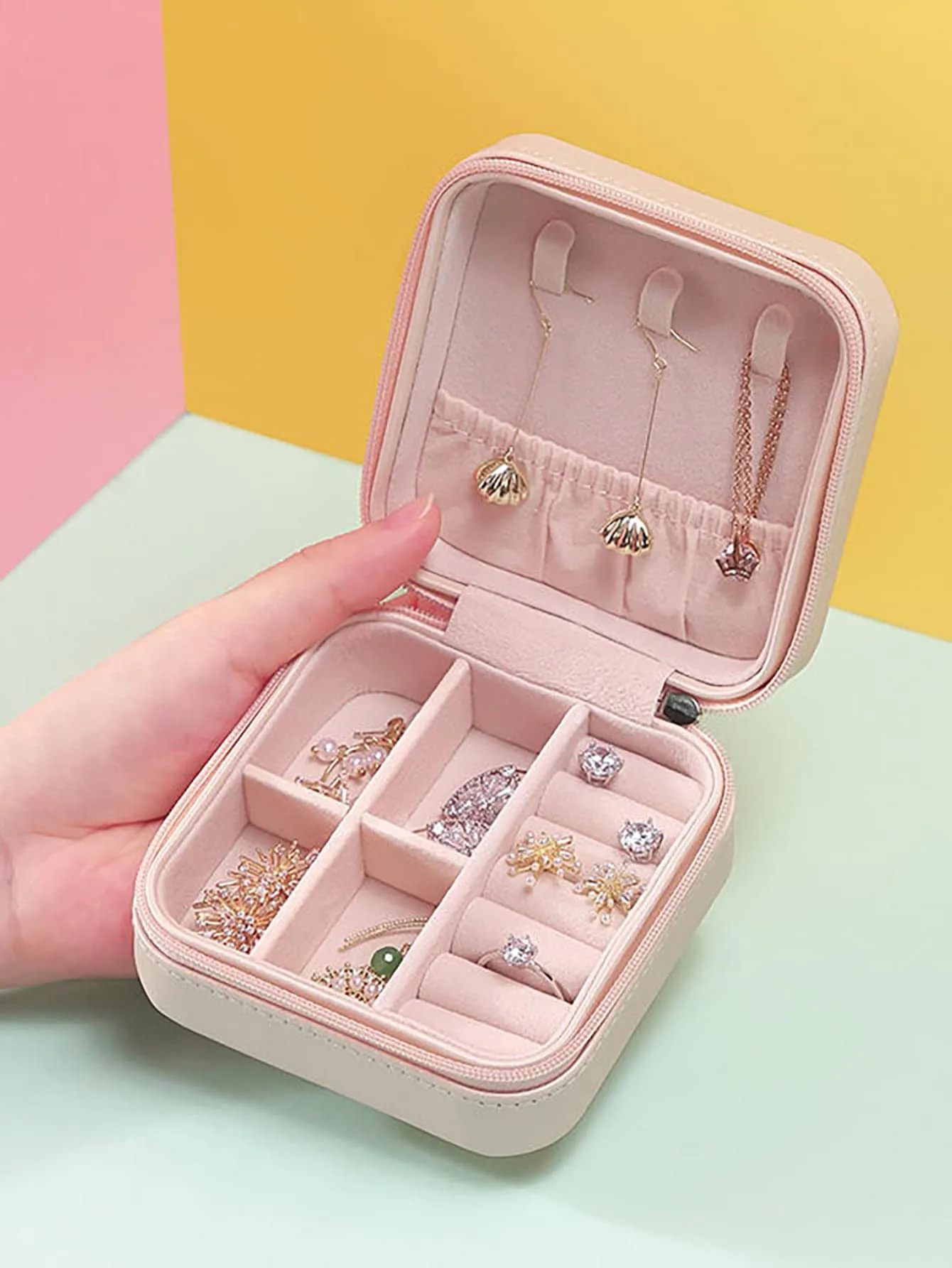 1pc Portable Travel Earrings Storage Box,Mini Ring Storage Case,Necklace Storage Box