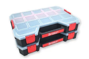 2 Pack Large 17 Compartment Portable Small Parts Organizers 14-3/4” x 11-1/2" x 2-1/2” Four Latches with Removable Dividers