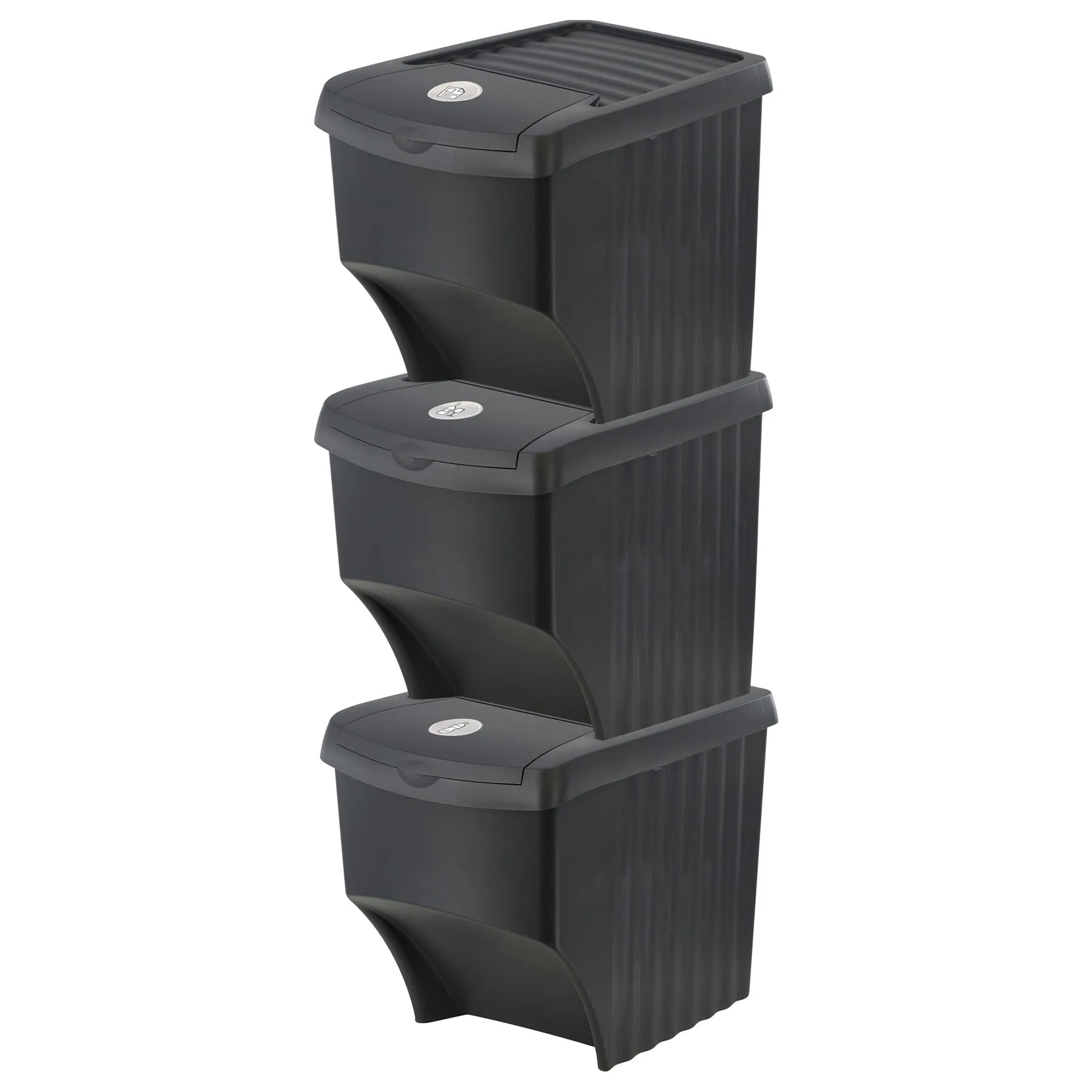 22 L set of 3 Large Plastic Waste Recycling Bin With Lids