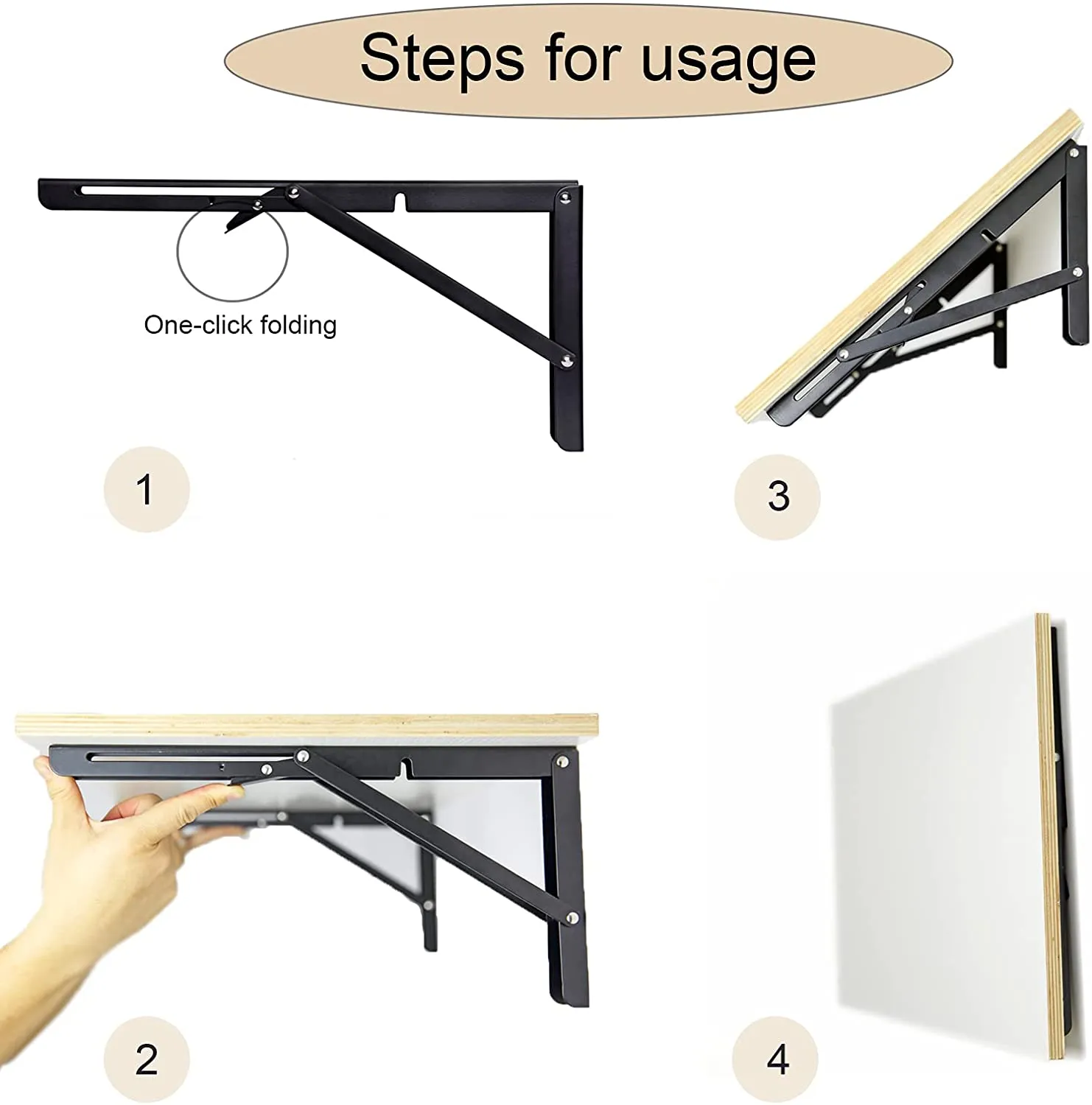 2pcs Space Saving Wall Mounted DIY Folding Shelf Brackets-25x12cm