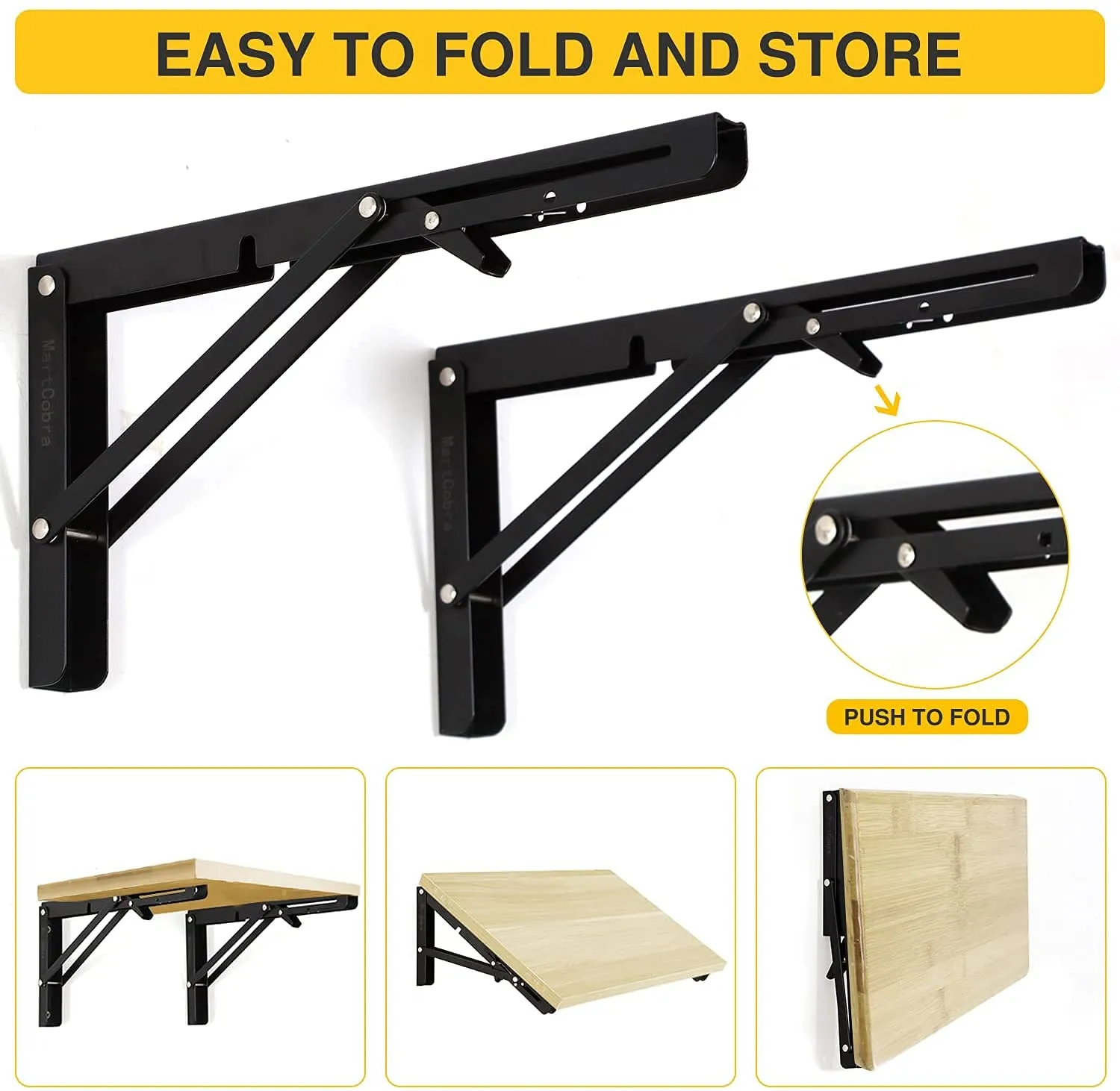 2pcs Space Saving Wall Mounted DIY Folding Shelf Brackets-25x12cm