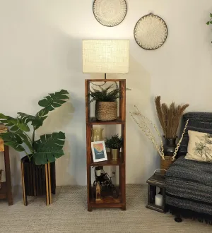 Agnes Wooden Floor Lamp with Brown Base and Jute Fabric Lampshade