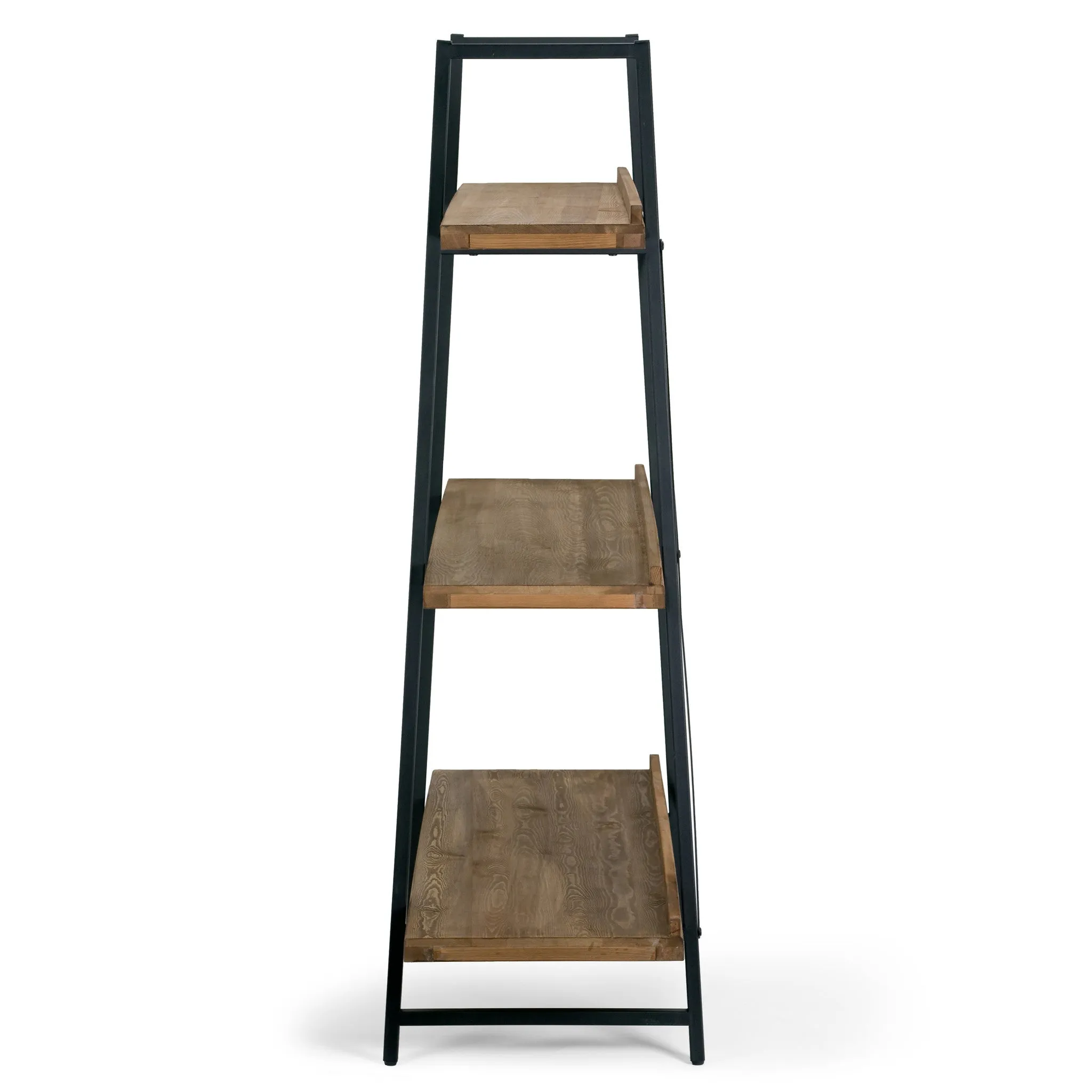 Ailis 56" Brown Pine Wood Metal Frame Etagere Bookcase Three-shelf Media Center