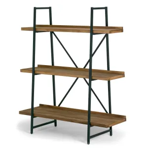 Ailis 56" Brown Pine Wood Metal Frame Etagere Bookcase Three-shelf Media Center