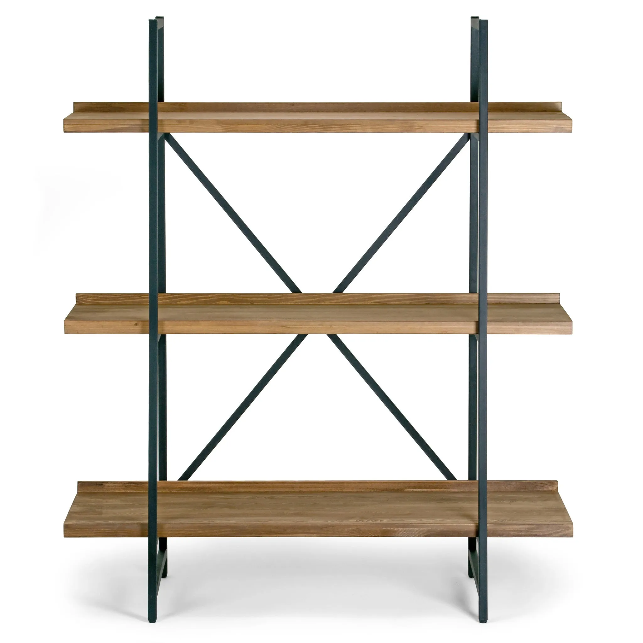 Ailis 56" Brown Pine Wood Metal Frame Etagere Bookcase Three-shelf Media Center