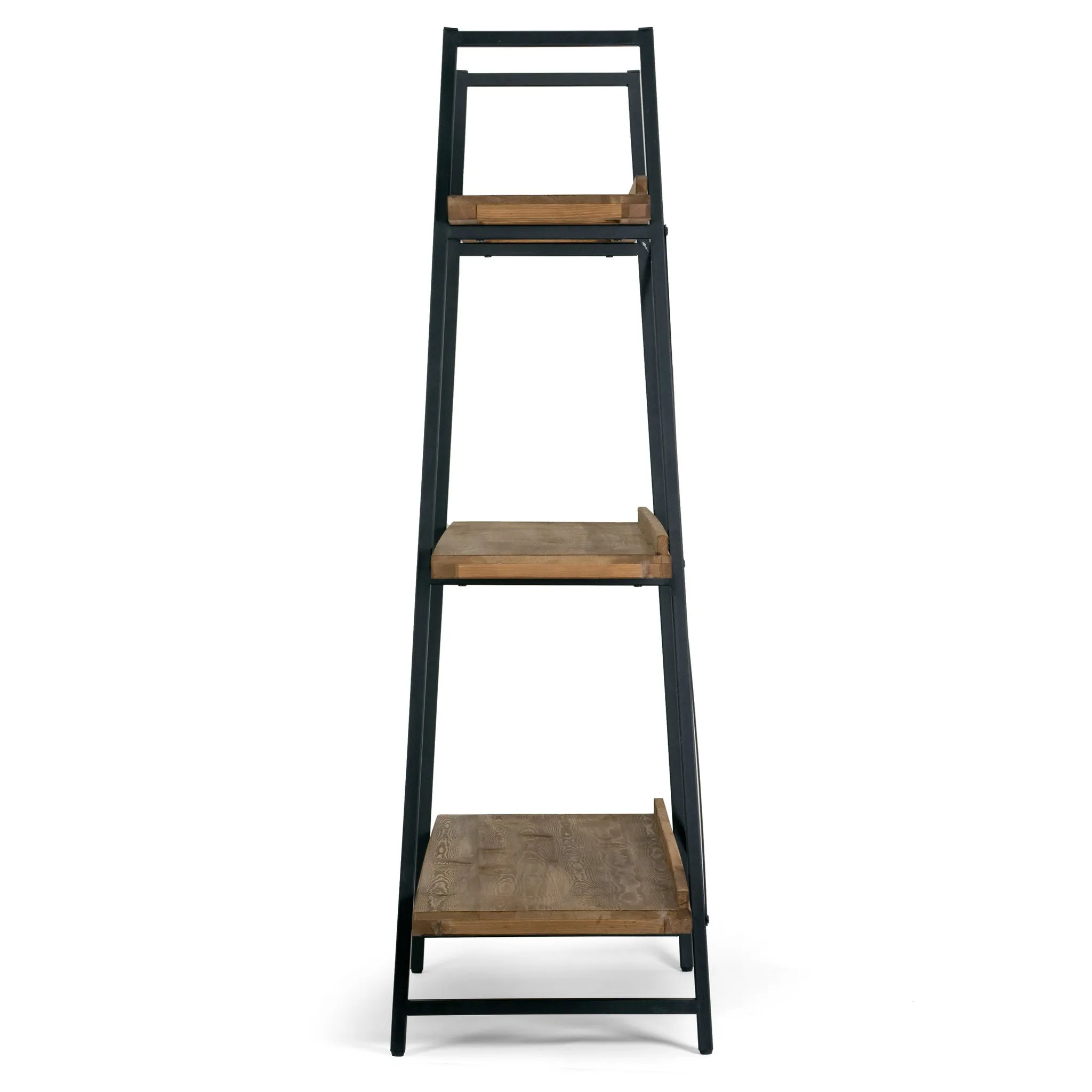 Ailis 56" Brown Pine Wood Metal Frame Etagere Bookcase Three-shelf Media Center