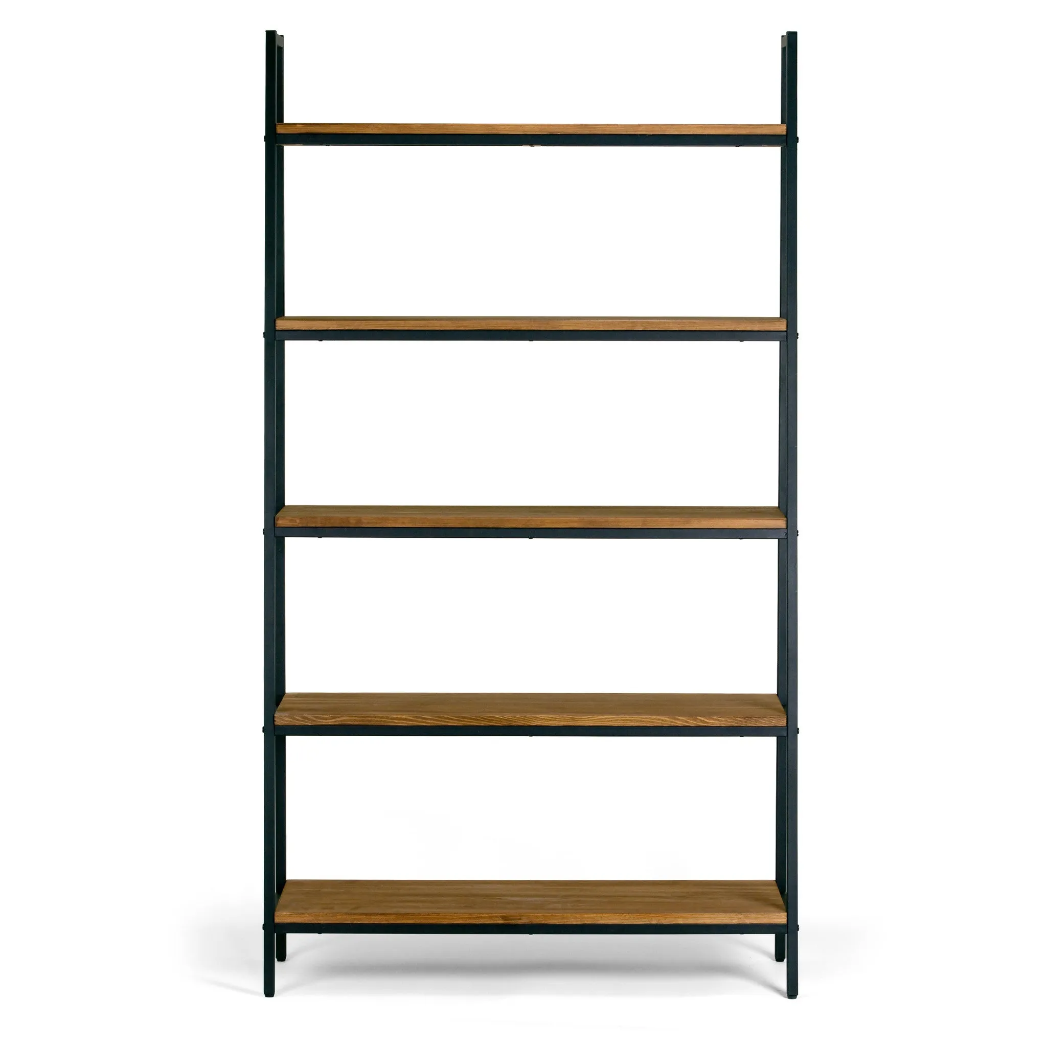 Ailis 71.5" Brown Pine Wood Metal Frame Etagere Bookcase Five-shelf Media Tower