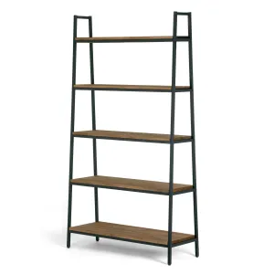 Ailis 71.5" Brown Pine Wood Metal Frame Etagere Bookcase Five-shelf Media Tower