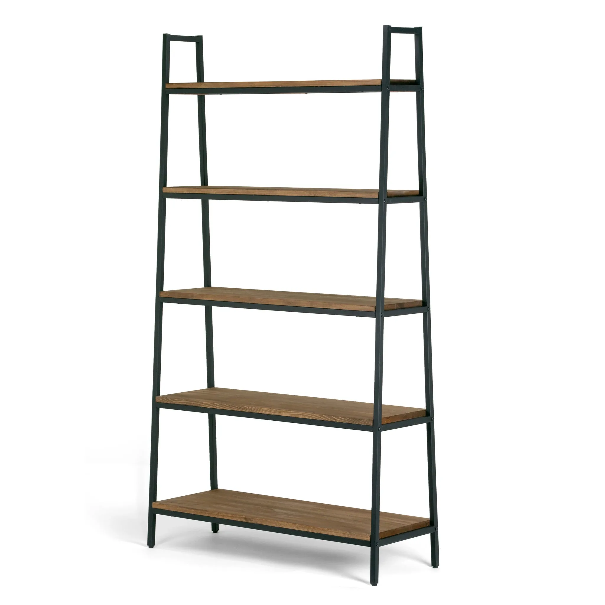 Ailis 71.5" Brown Pine Wood Metal Frame Etagere Bookcase Five-shelf Media Tower