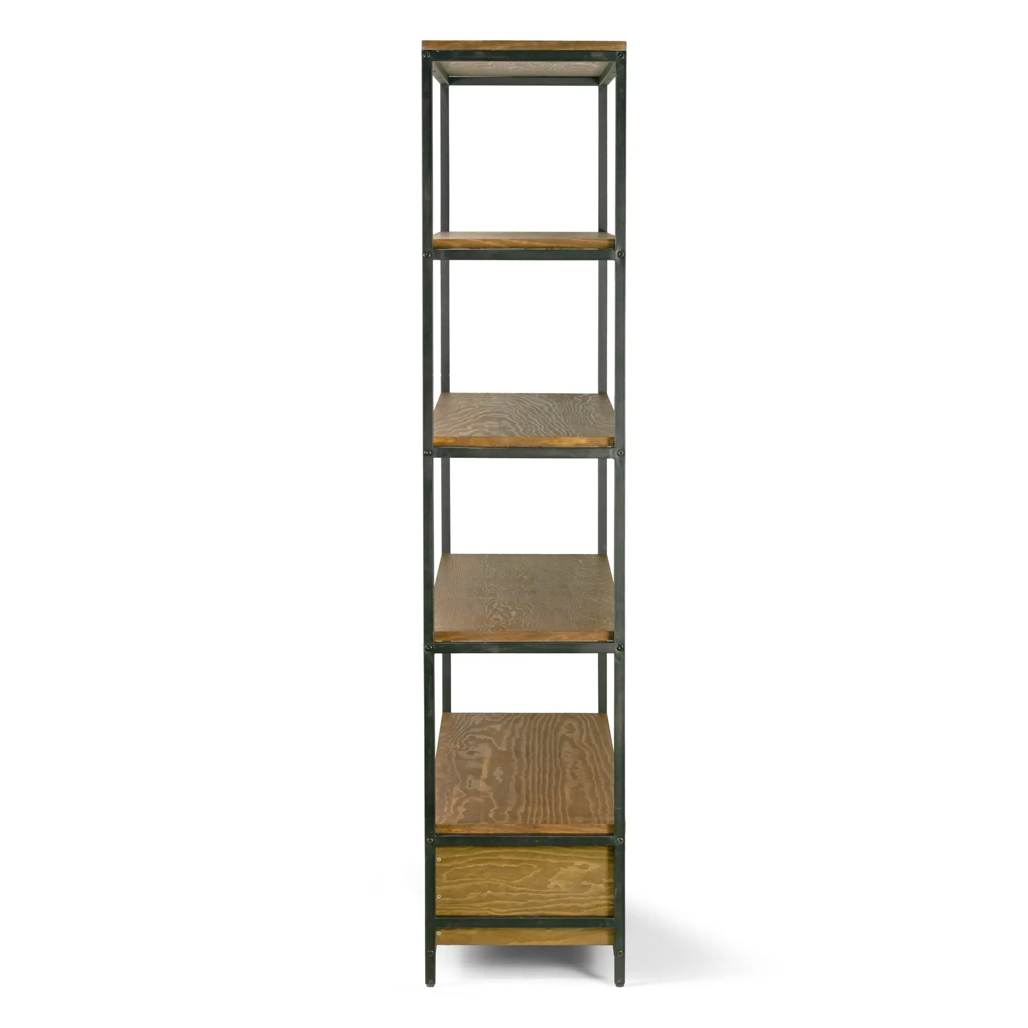 Alta Brown Pine Wood Display Shelf Etagere Metal Frame Bookcase with Drawers