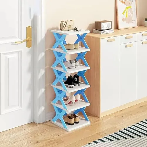 Arto Space Organizer Multi-Purpose 6 Layer Folding Shoe Rack, Stackable Shelf, Space-Saving, Easy Assembly and Stable in Structure, Corner Storage Organizer for Home, Kitchen, Garage