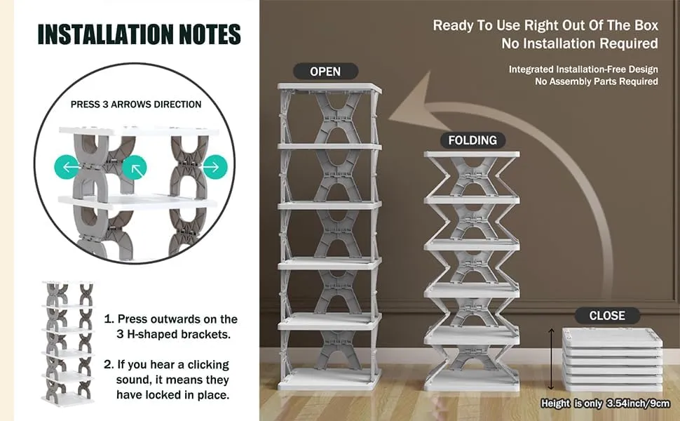 Arto Space Organizer Multi-Purpose 6 Layer Folding Shoe Rack, Stackable Shelf, Space-Saving, Easy Assembly and Stable in Structure, Corner Storage Organizer for Home, Kitchen, Garage