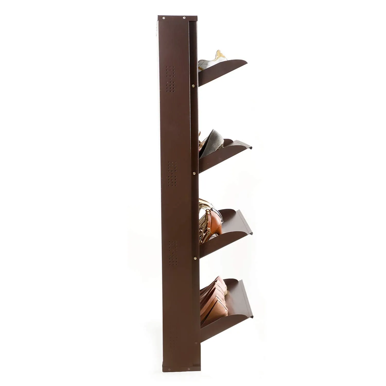 Babbar Steel 26 Inches Wide 4 Door Powder Coated Wall Mounted Metallic Shoe Rack (Brown,4 Shelves)