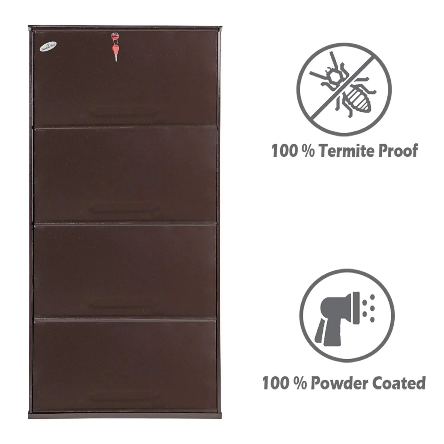 Babbar Steel 26 Inches Wide 4 Door Powder Coated Wall Mounted Metallic Shoe Rack (Brown,4 Shelves)