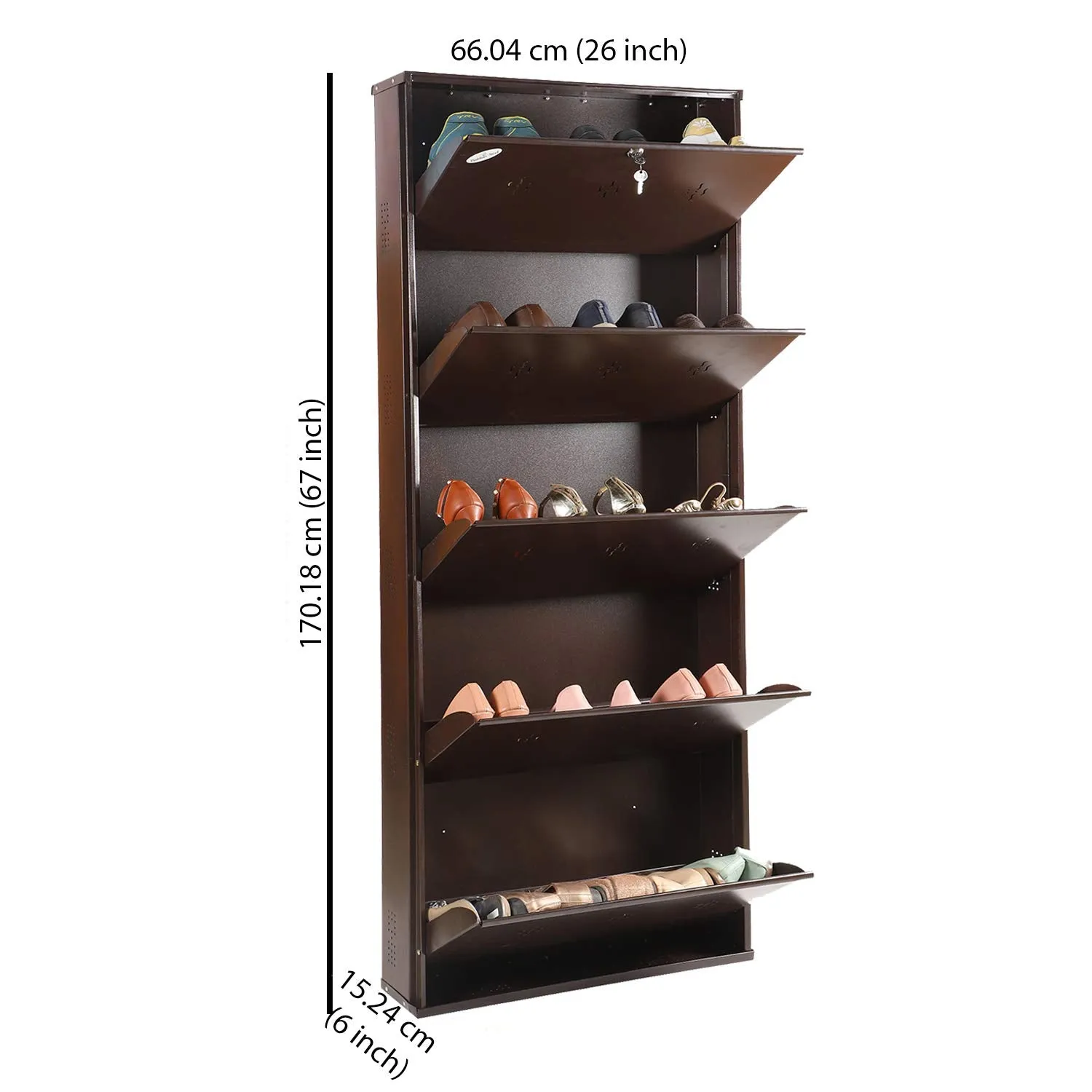 Babbar Steel 26 Inches Wide 5 Door Powder Coated Wall Mounted Metallic Shoe Rack (Brown,5 Shelves)