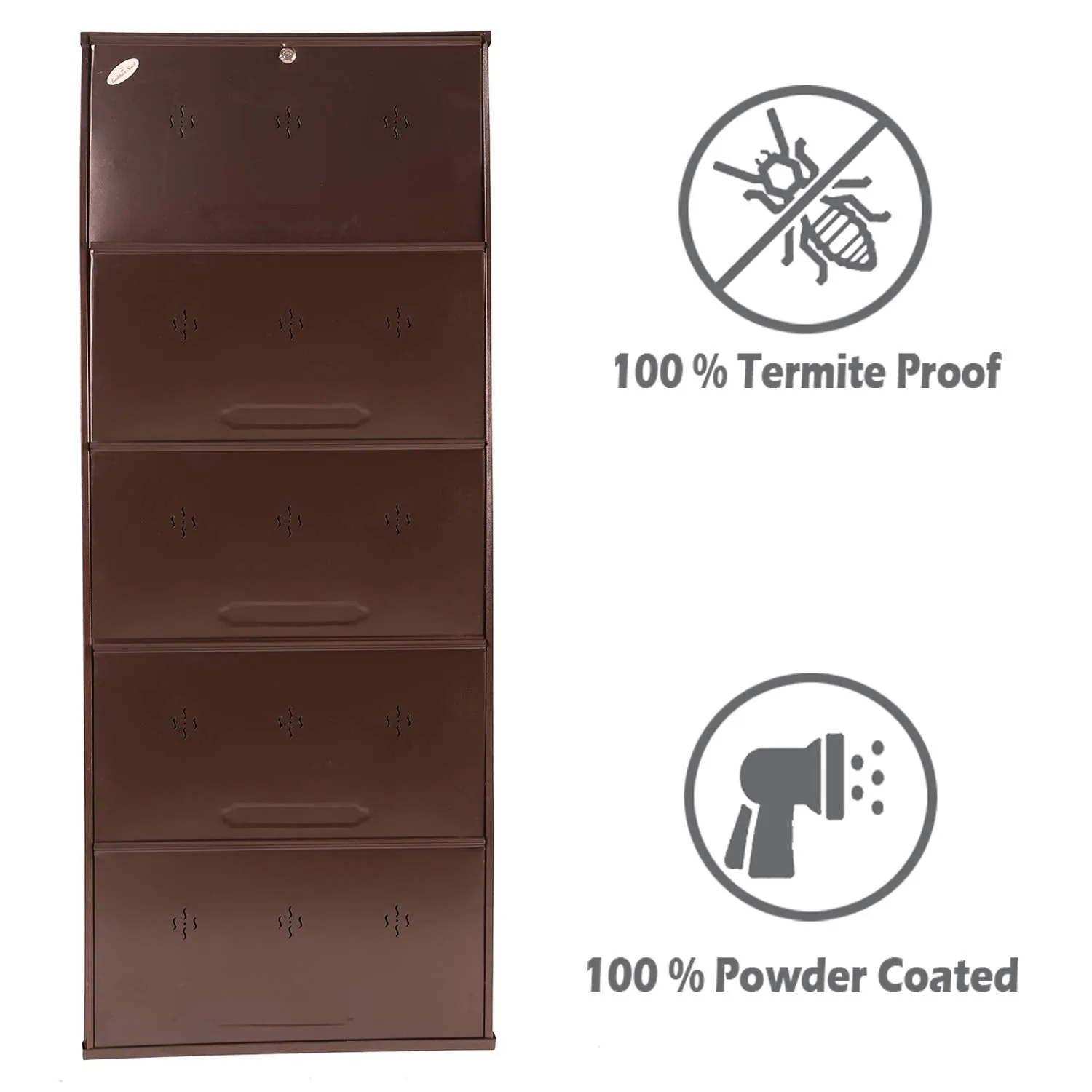 Babbar Steel 26 Inches Wide 5 Door Powder Coated Wall Mounted Metallic Shoe Rack (Brown,5 Shelves)