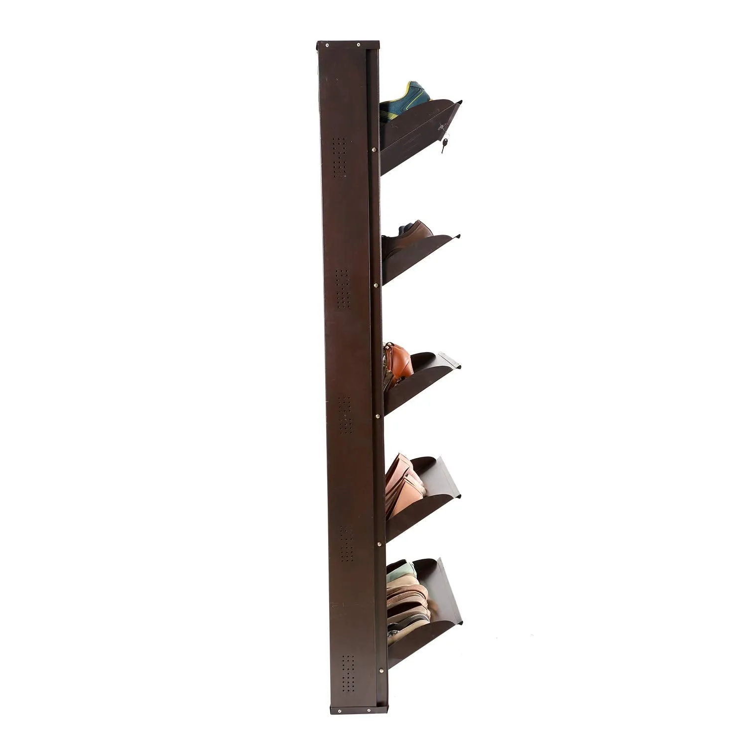 Babbar Steel 26 Inches Wide 5 Door Powder Coated Wall Mounted Metallic Shoe Rack (Brown,5 Shelves)