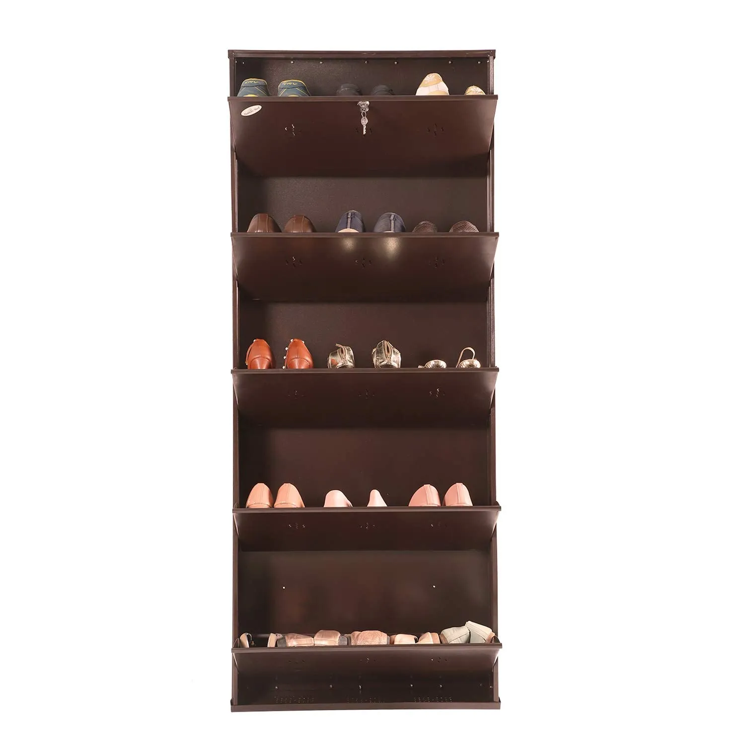 Babbar Steel 26 Inches Wide 5 Door Powder Coated Wall Mounted Metallic Shoe Rack (Brown,5 Shelves)