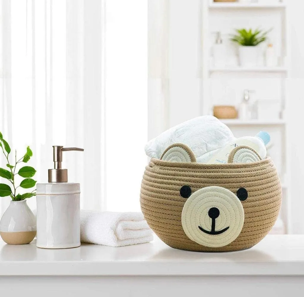 Baby Bear Cotton Rope Storage Box | Brown | Cute Woven Organizer