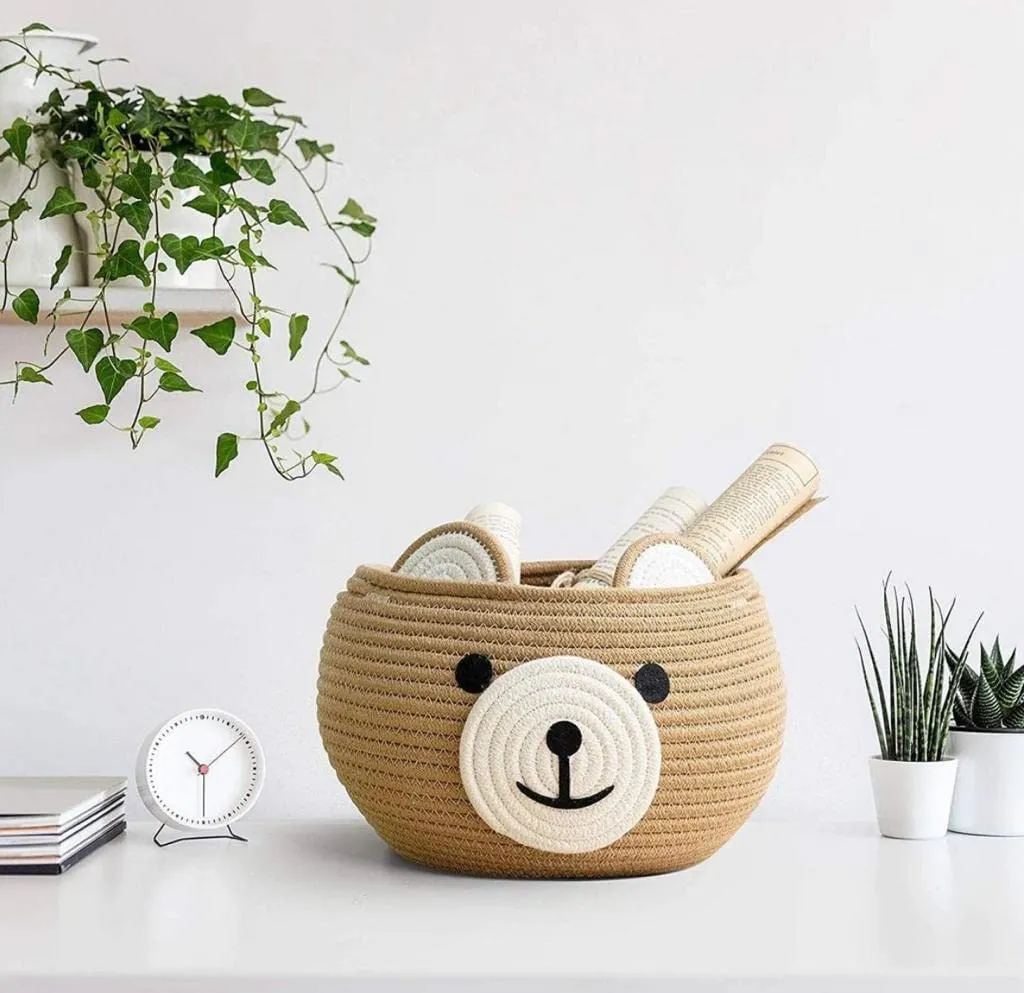 Baby Bear Cotton Rope Storage Box | Brown | Cute Woven Organizer