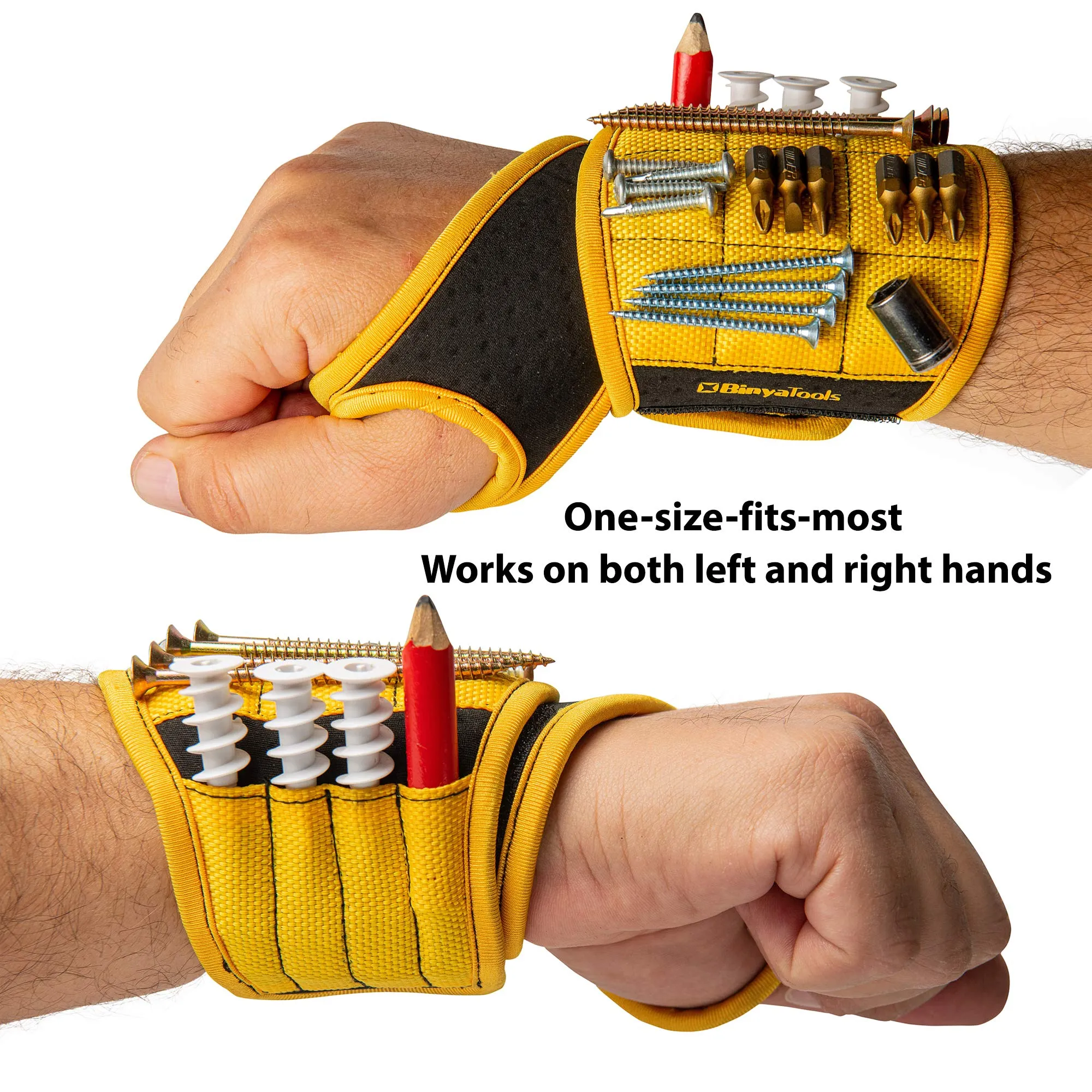 BINYATOOLS Magnetic Wristband with Super Strong Magnets Holds Screws, Nails, Drill Bit. Unique Wrist Support Design Cool Handy Gadget Gifts for Fathers, Boyfriends, Handyman, Electrician