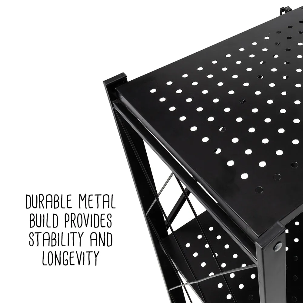 Black Folding 3-Tier Metal Rolling Shelf