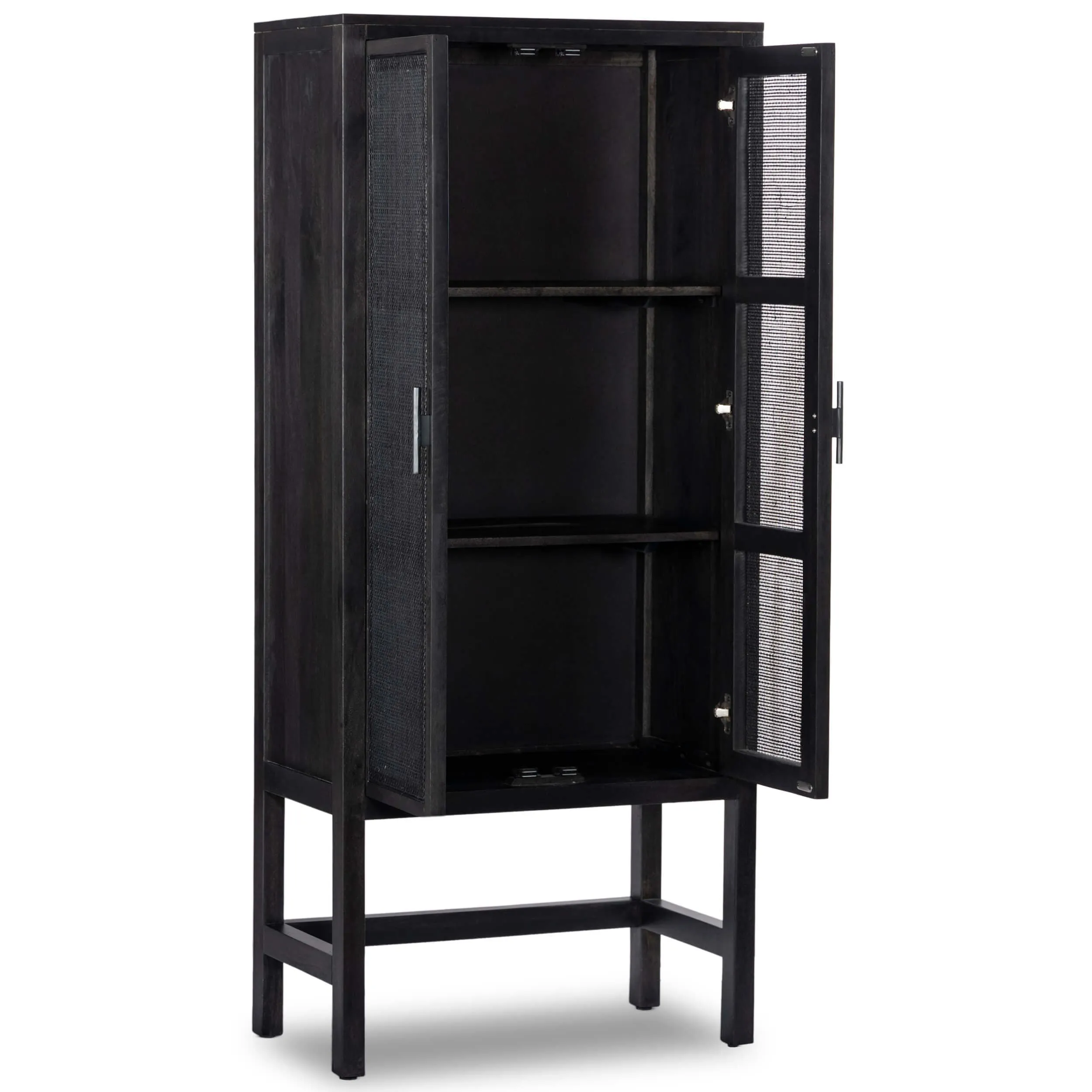 Caprice Narrow Cabinet, Black Wash w/Black Cane