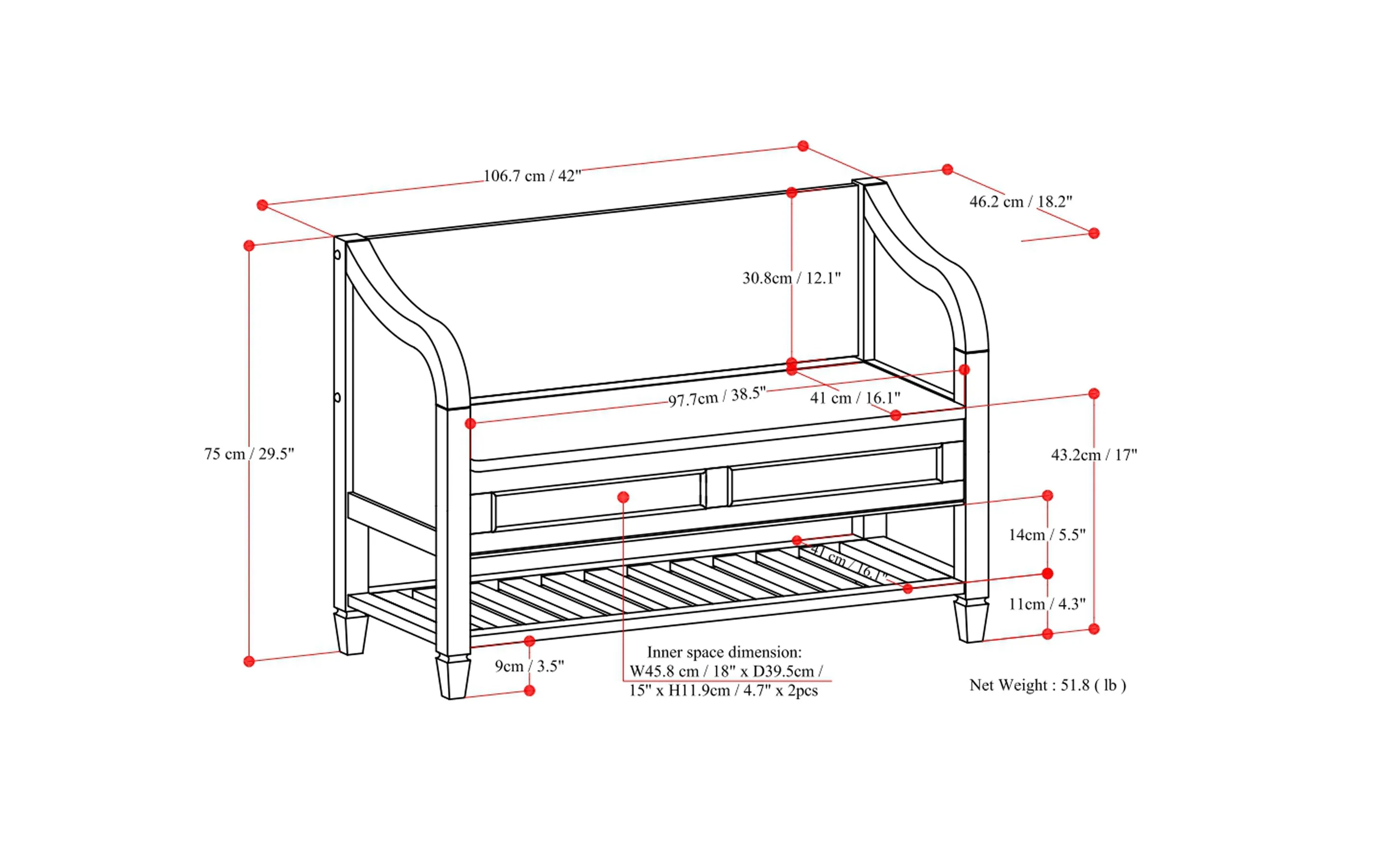 Connaught Entryway Storage Bench with Shelf