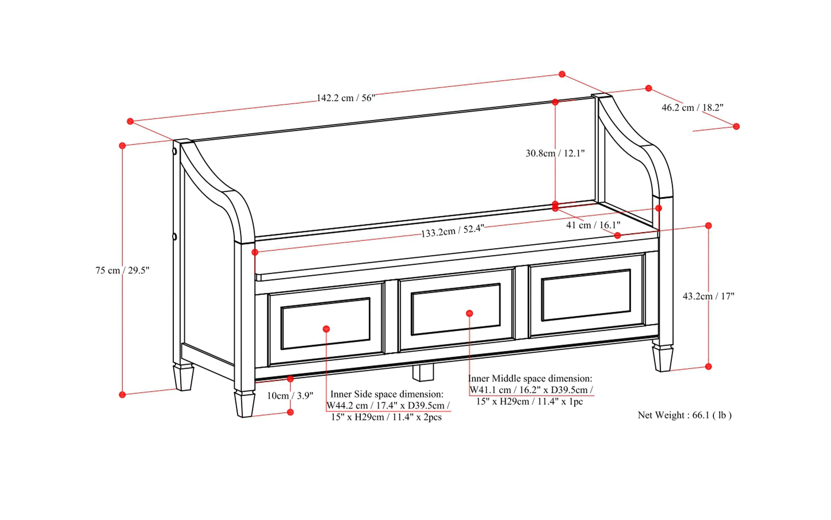 Connaught Wide Entryway Storage Bench