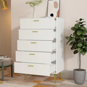 Contemporary Chest Cabinet Versatile Dresser with 5 Large Storage Space Drawers