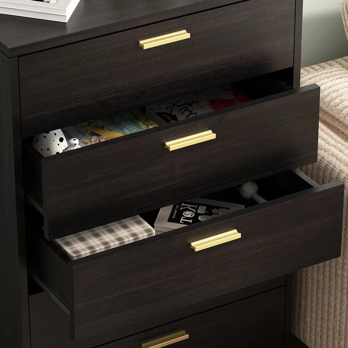 Contemporary Chest Cabinet Versatile Dresser with 5 Large Storage Space Drawers