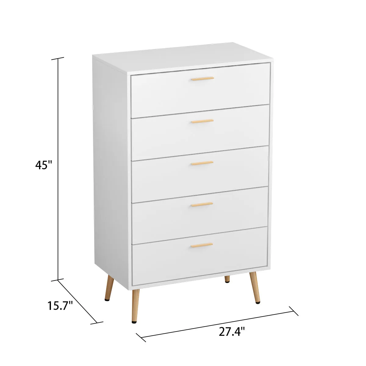 Contemporary Chest Cabinet Versatile Dresser with 5 Large Storage Space Drawers