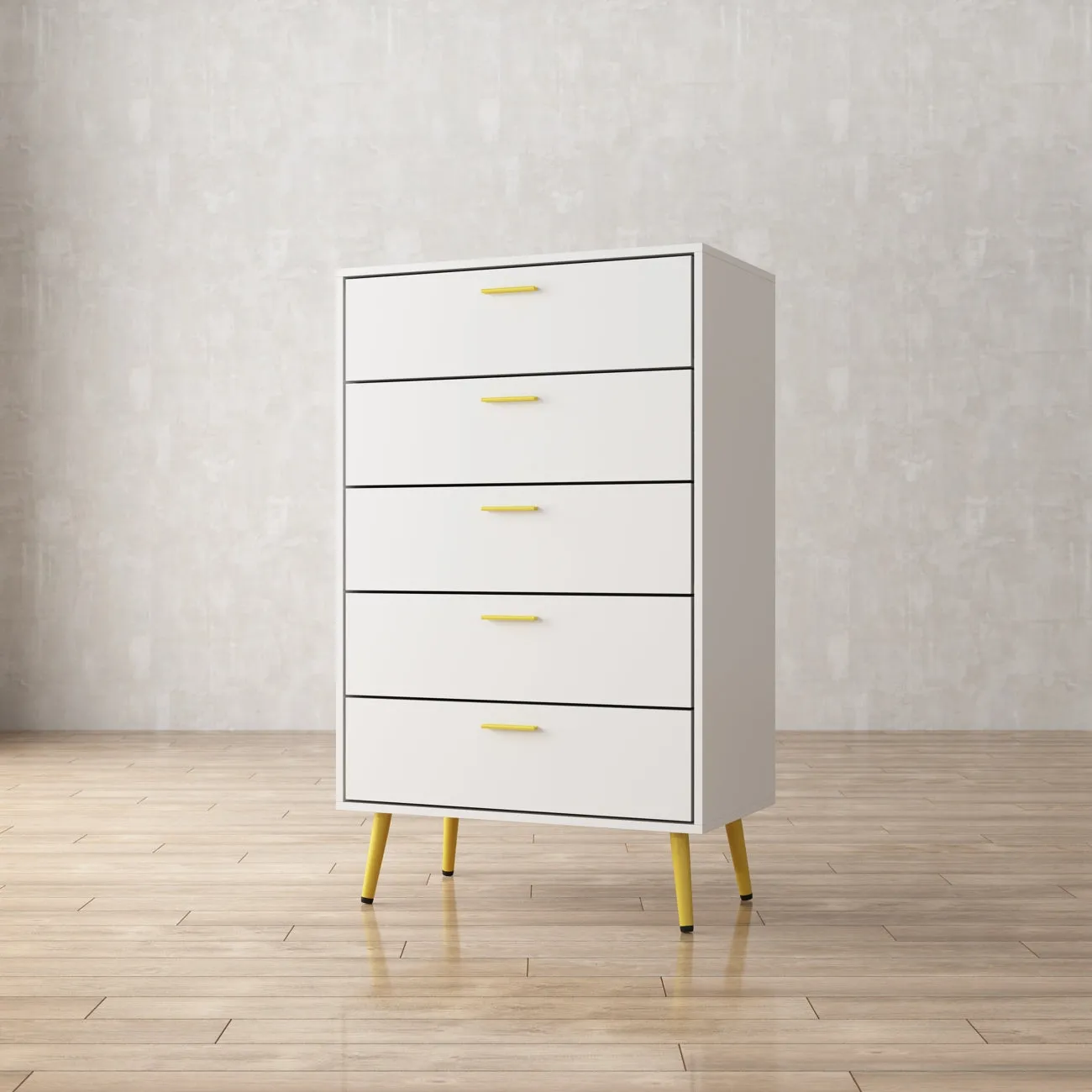 Contemporary Chest Cabinet Versatile Dresser with 5 Large Storage Space Drawers