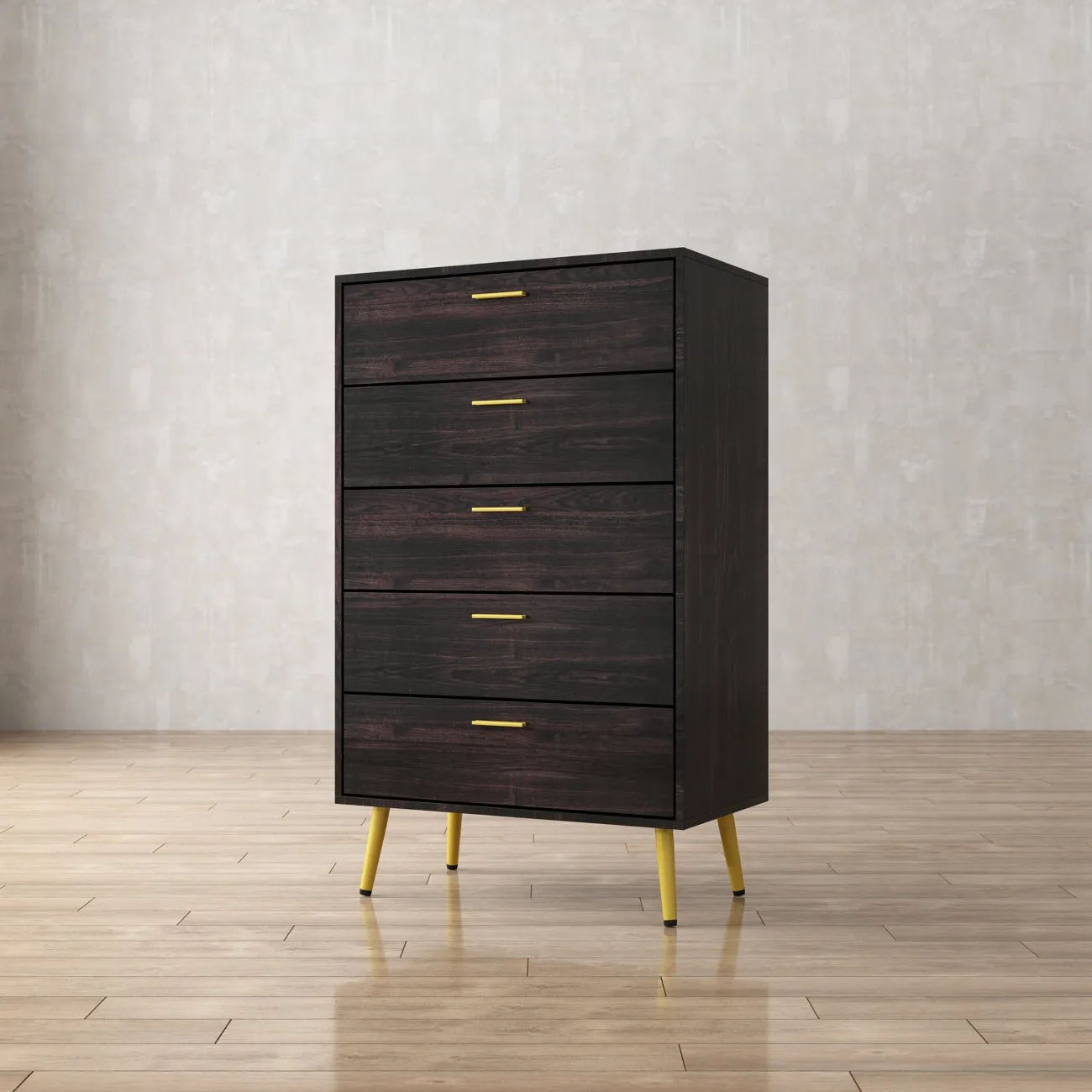 Contemporary Chest Cabinet Versatile Dresser with 5 Large Storage Space Drawers