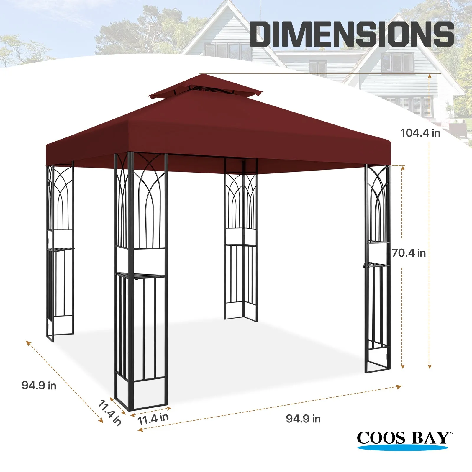 COOS BAY 8x8 Outdoor Patio Gazebo with Corner Shelves, Two-Tier Soft Top Canopy with Drain Hole