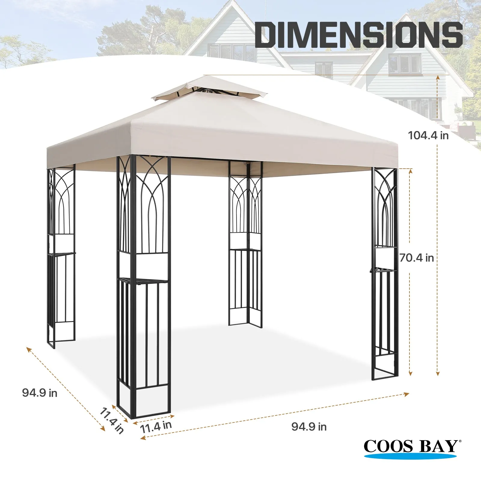 COOS BAY 8x8 Outdoor Patio Gazebo with Corner Shelves, Two-Tier Soft Top Canopy with Drain Hole