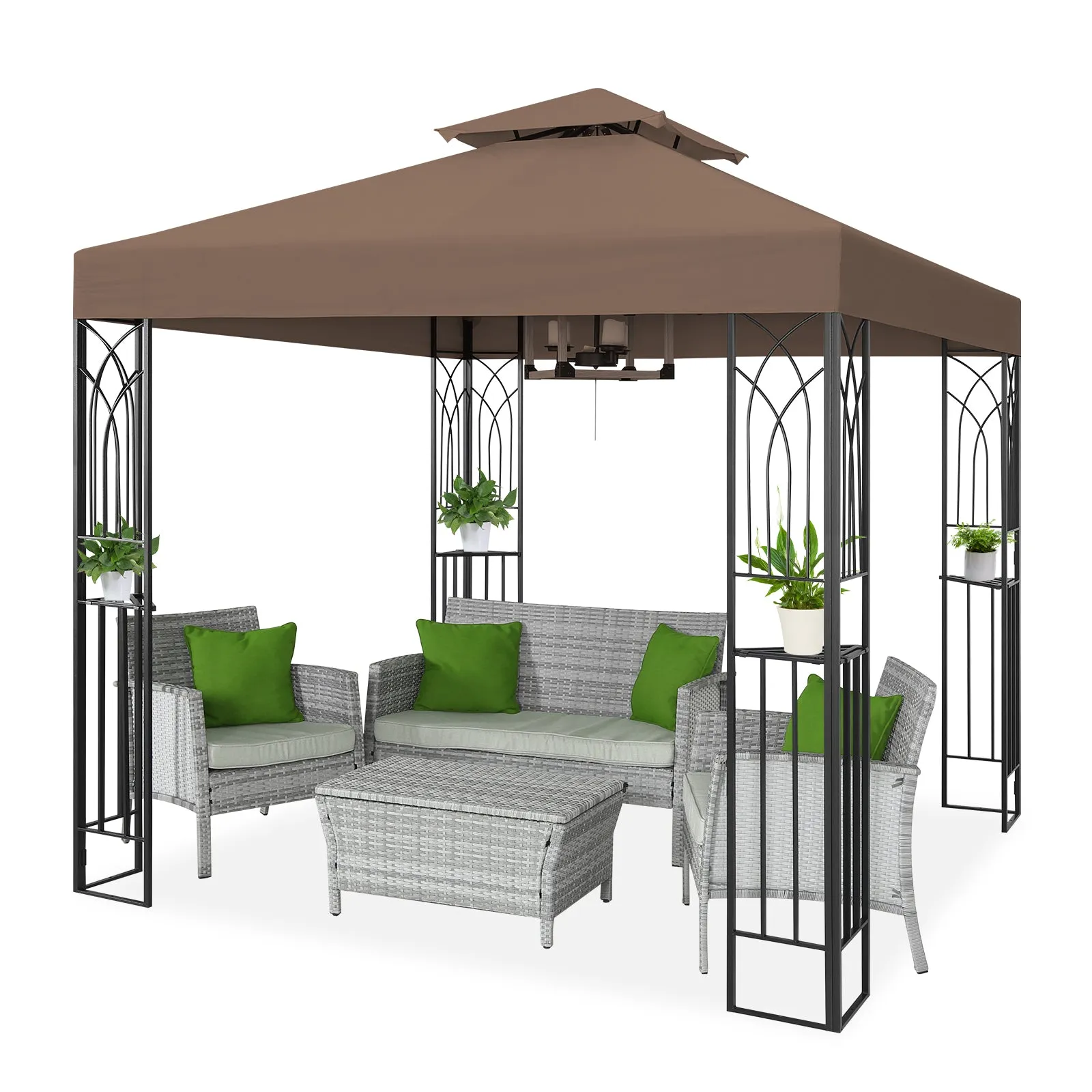 COOS BAY 8x8 Outdoor Patio Gazebo with Corner Shelves, Two-Tier Soft Top Canopy with Drain Hole