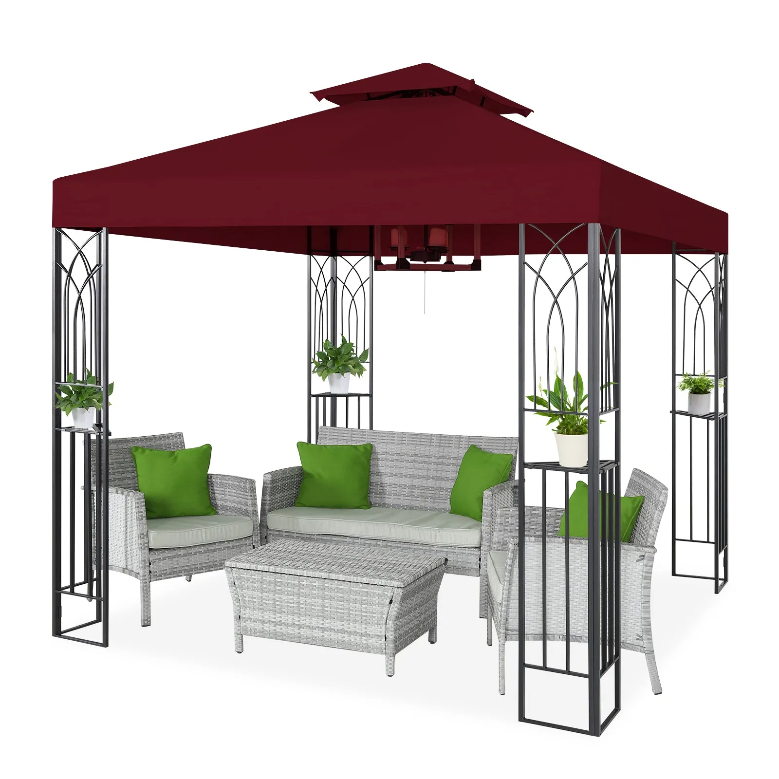 COOS BAY 8x8 Outdoor Patio Gazebo with Corner Shelves, Two-Tier Soft Top Canopy with Drain Hole