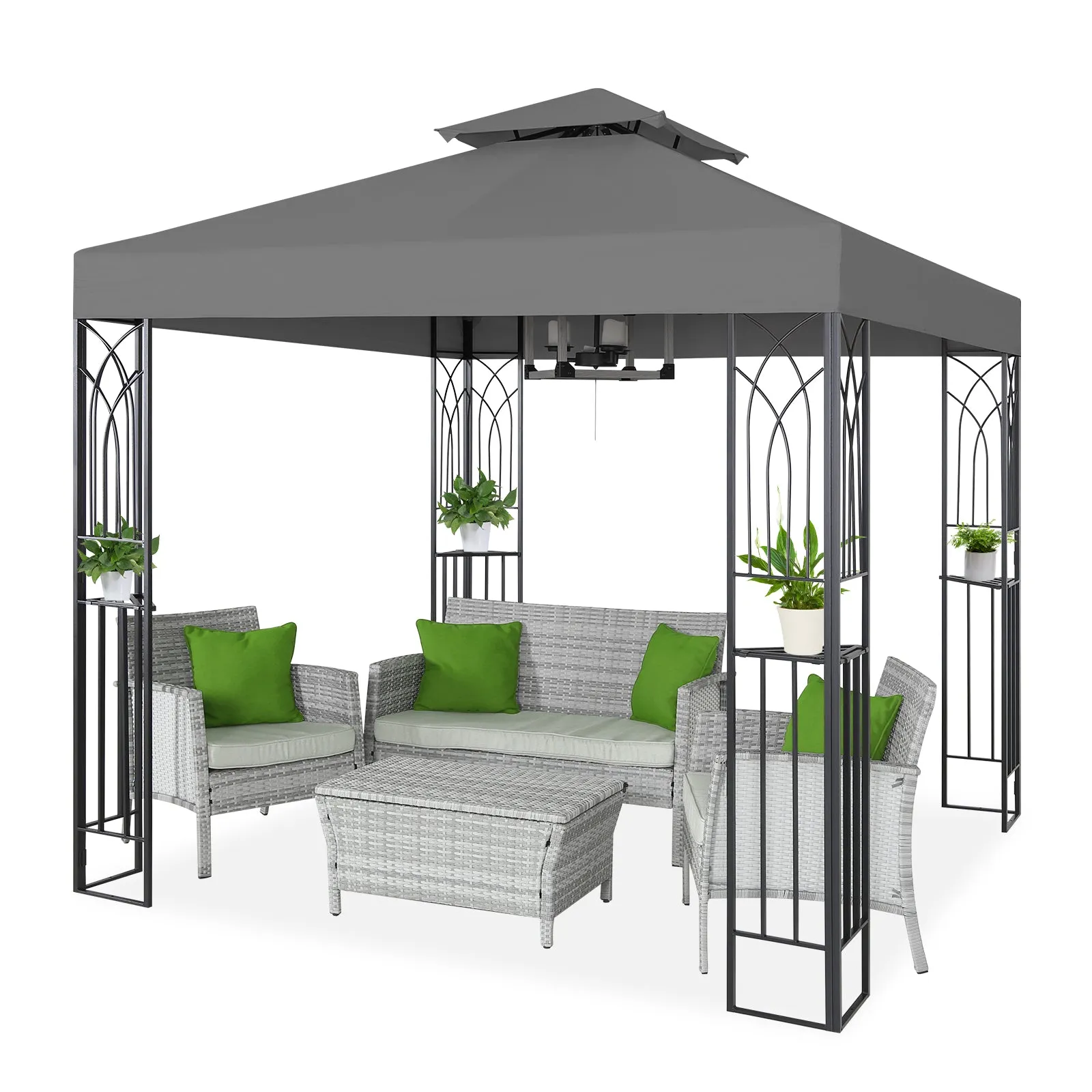 COOS BAY 8x8 Outdoor Patio Gazebo with Corner Shelves, Two-Tier Soft Top Canopy with Drain Hole