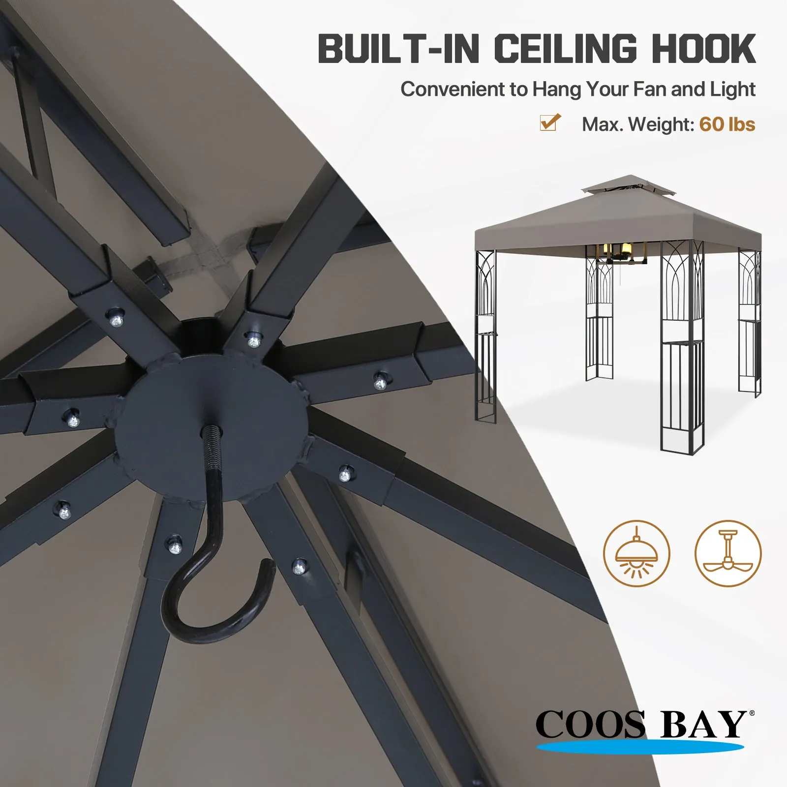 COOS BAY 8x8 Outdoor Patio Gazebo with Corner Shelves, Two-Tier Soft Top Canopy with Drain Hole