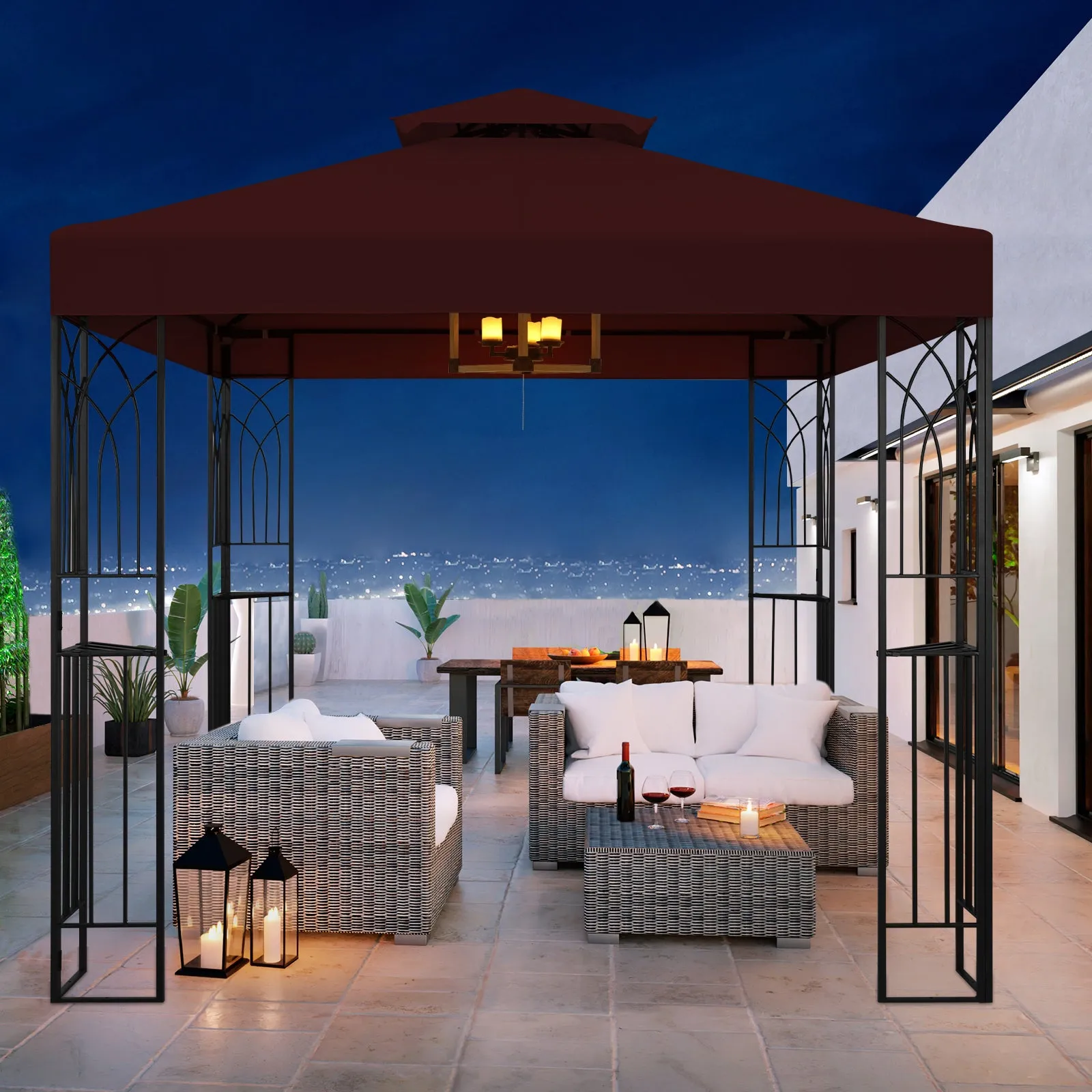 COOS BAY 8x8 Outdoor Patio Gazebo with Corner Shelves, Two-Tier Soft Top Canopy with Drain Hole