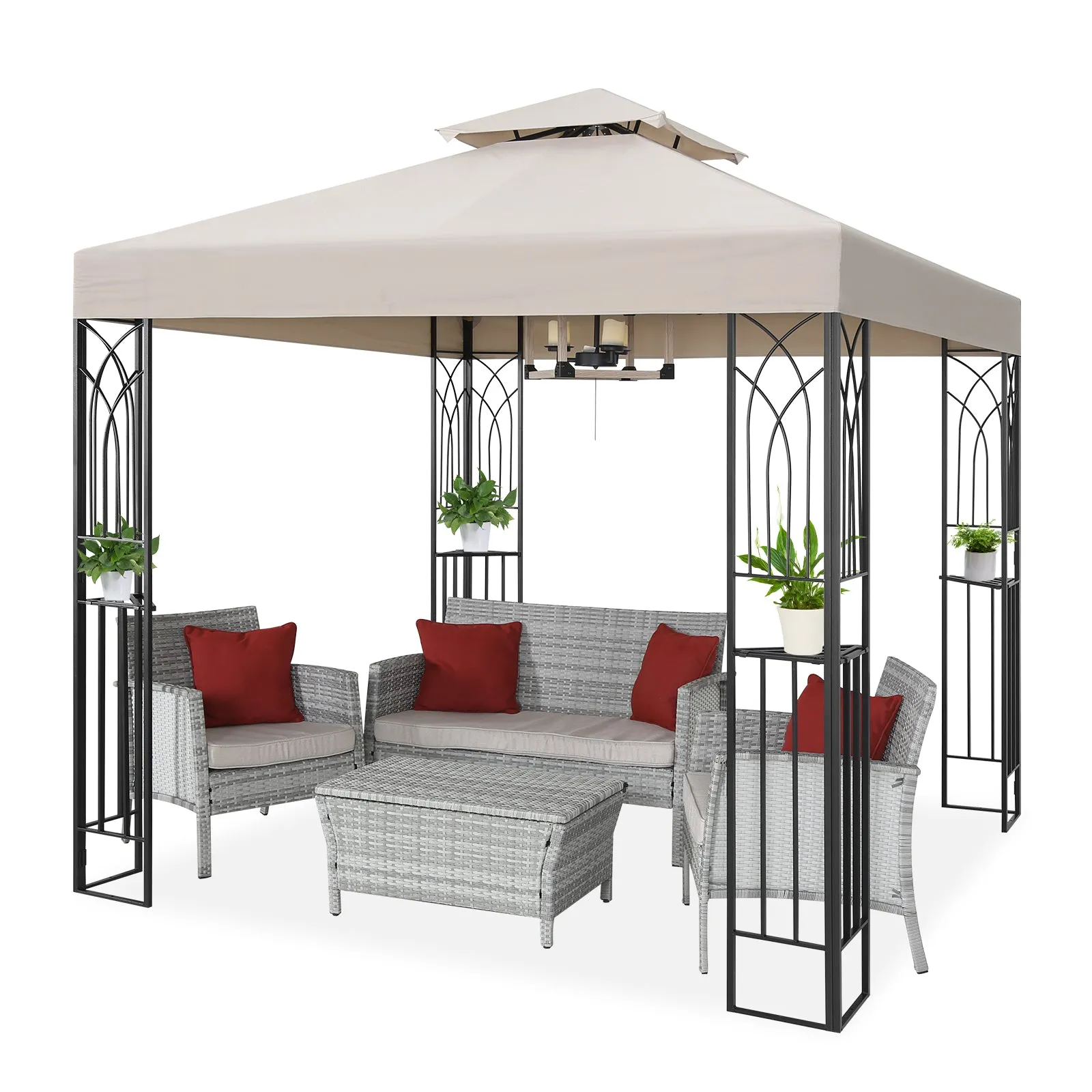 COOS BAY 8x8 Outdoor Patio Gazebo with Corner Shelves, Two-Tier Soft Top Canopy with Drain Hole