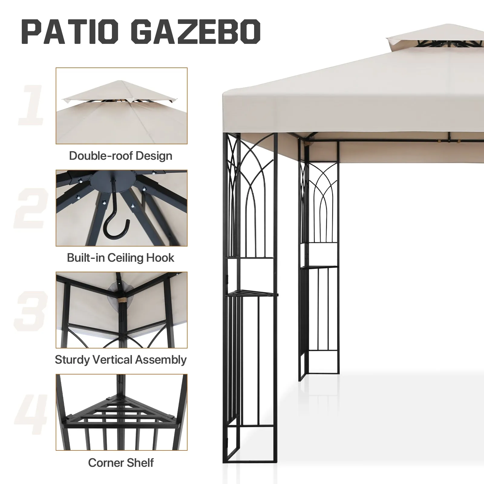 COOS BAY 8x8 Outdoor Patio Gazebo with Corner Shelves