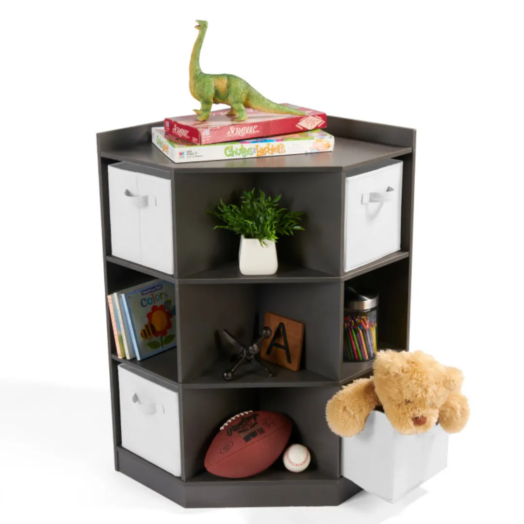 Corner Cubby Storage Unit with Four Reversible Baskets - Charcoal