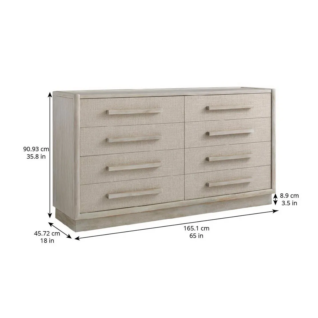 COTIERE Linen Wood 8 Drawers Dresser