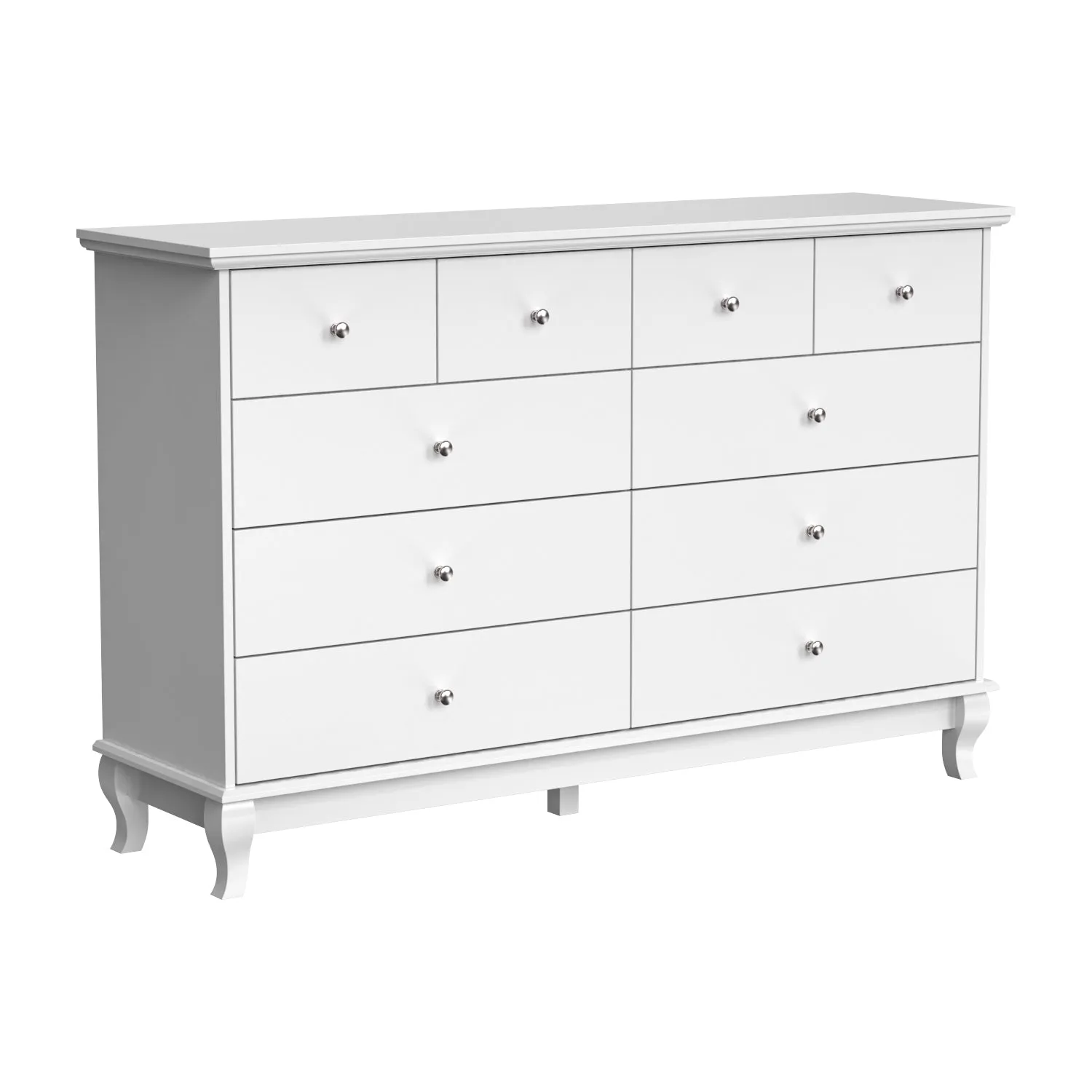 Credenza Storage Cabinet Double Dresser with Drawers & Silver Handle Doors