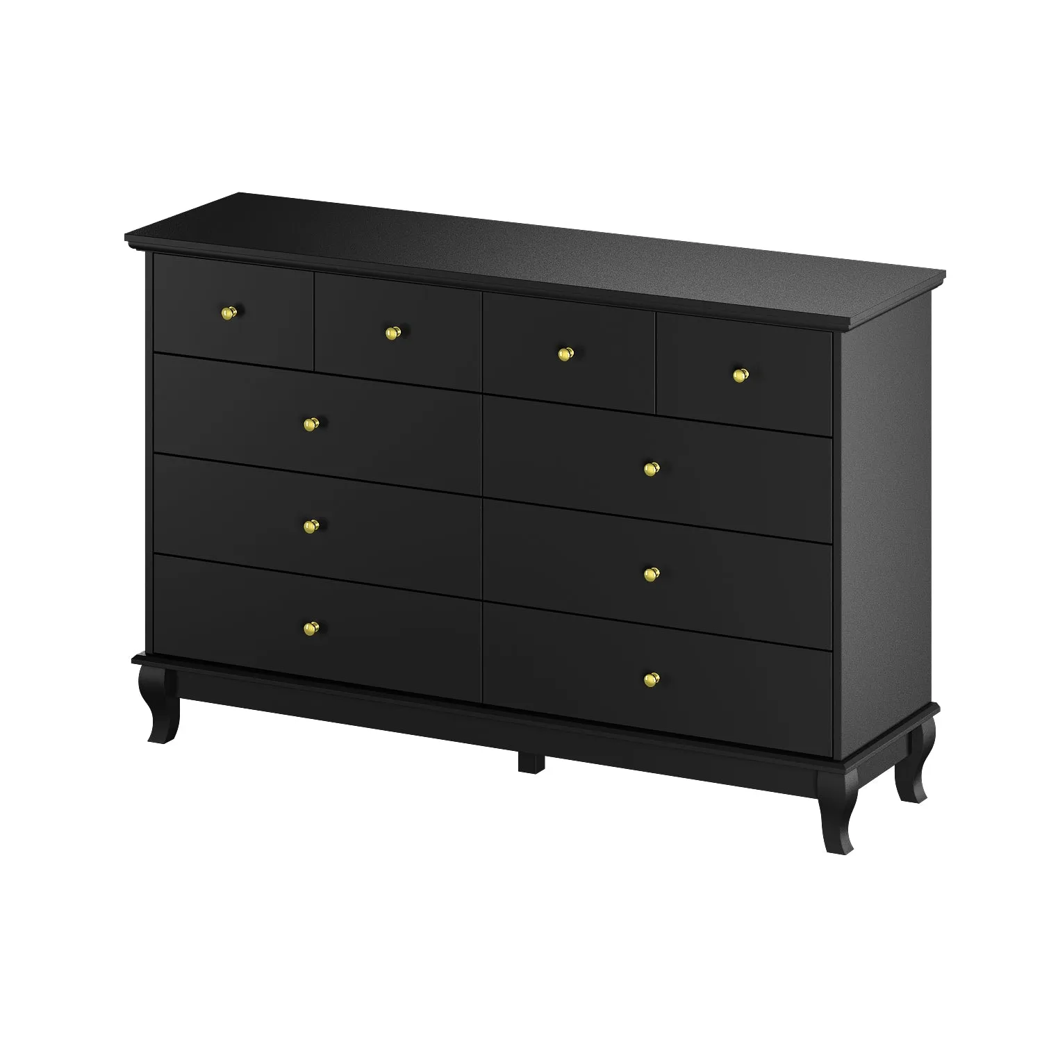 Credenza Storage Cabinet Double Dresser with Drawers & Silver Handle Doors